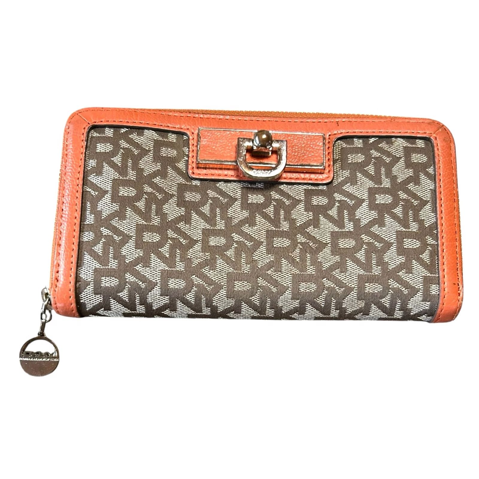 DKNY DKNY Monogram Bryant Women's Wallet Orange & Beige Logo Leather Clutch Size ONE SIZE - 2 Thumbnail