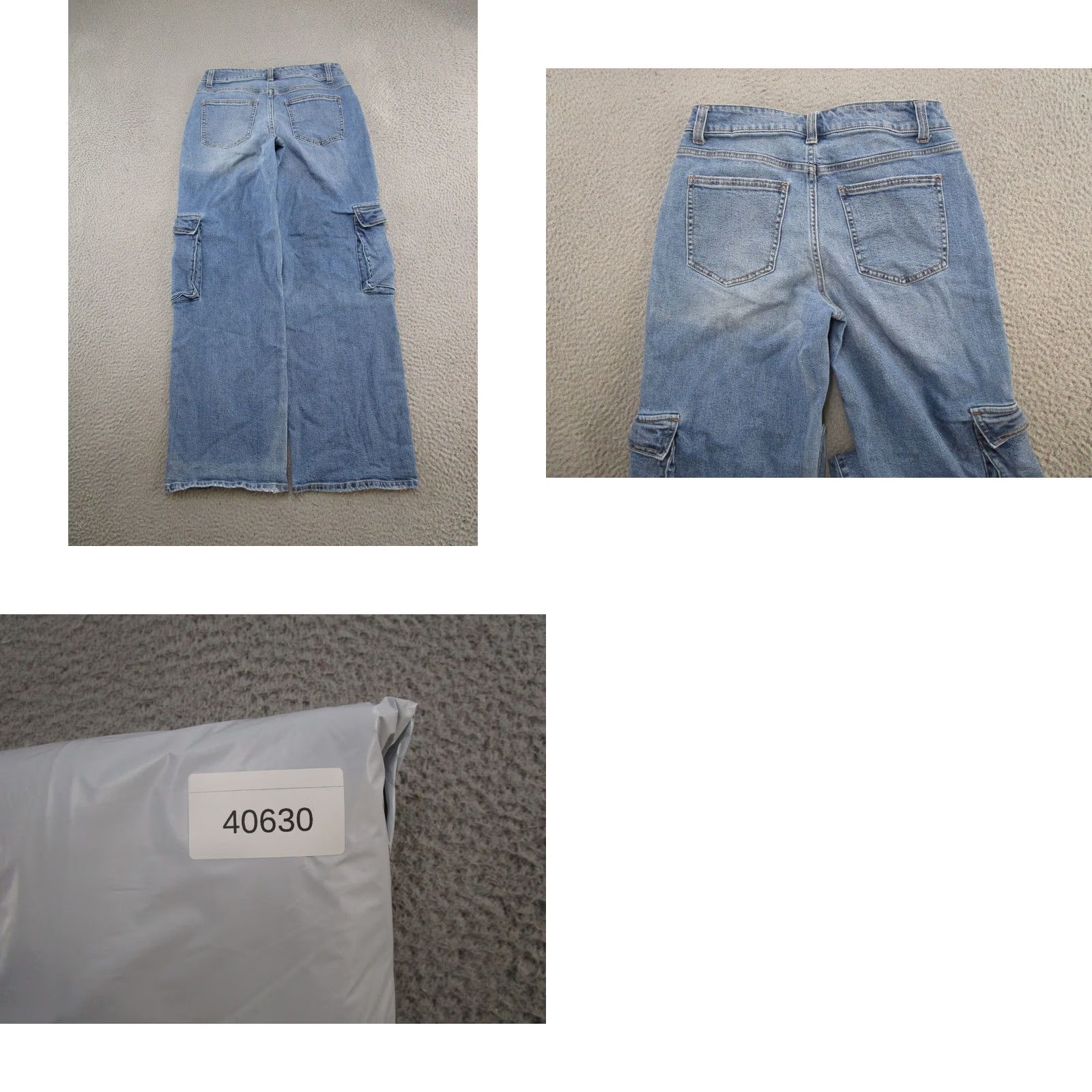 Denime So Womens Blue Stretch Denim Wide Leg Cargo Jeans Juniors Size 11 Baggy Womens Size 32" / US 10 / IT 46 - 9 Thumbnail