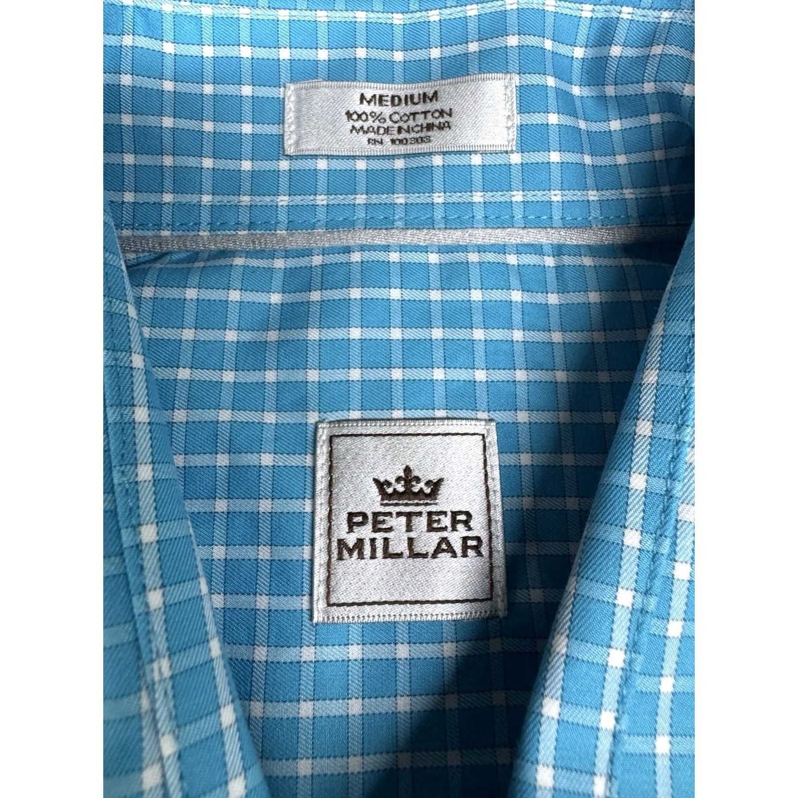 Peter Millar Peter Millar Button-Down Shirt Mens M Long Sleeve Blue Plaid Check Cotton Dress Shirt Size US M / EU 48-50 / 2 - 2 Thumbnail