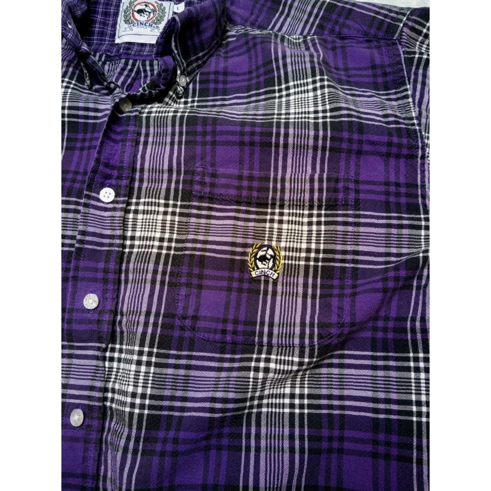 Vintage Cinch Button-Down Shirt L Mens Purple Plaid Western Cowboy Vintage Cotton Long Sleeve Workwear Size US L / EU 52-54 / 3 - 5 Thumbnail
