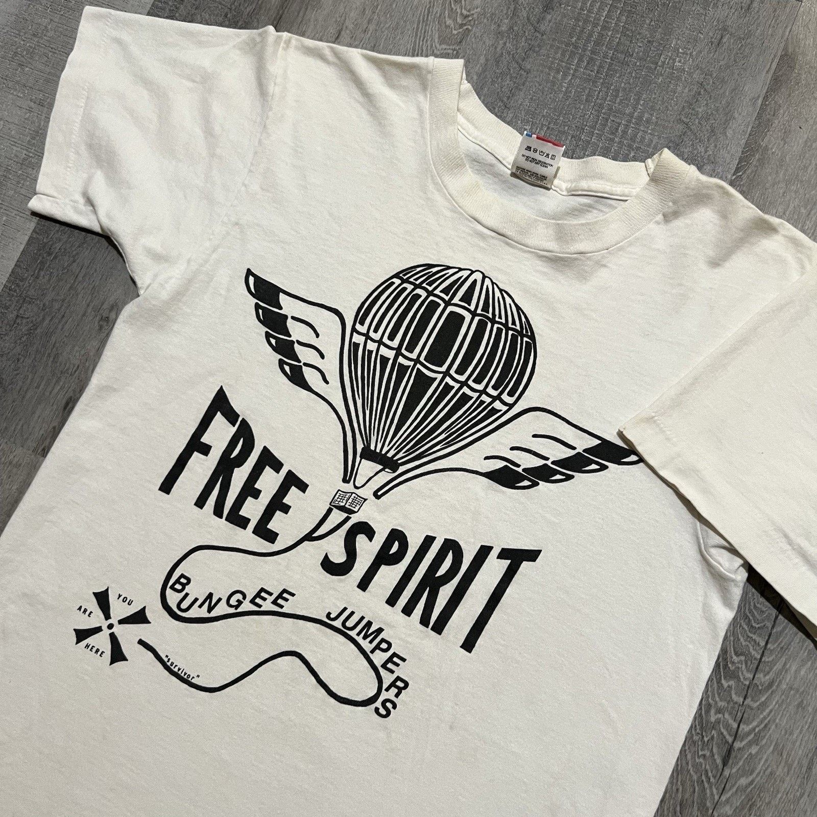 Fruit Of The Loom Free Spirit Bungee Jumpers White 90s Hot Air Balloon T Shirt Size US M / EU 48-50 / 2 - 2 Thumbnail