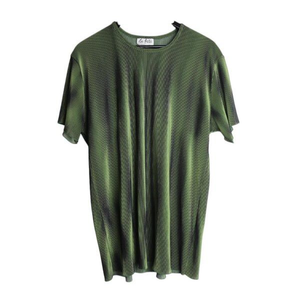 Vintage Vintage La Fete Short Sleeve Sage Green Metallic Shirt Size L / US 10 / IT 46 - 1 Thumbnail