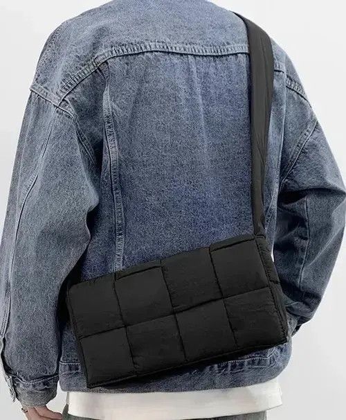 Fashion Y2K Quilted Woven Crossbody Messenger Bag Vintage in Black, Men's