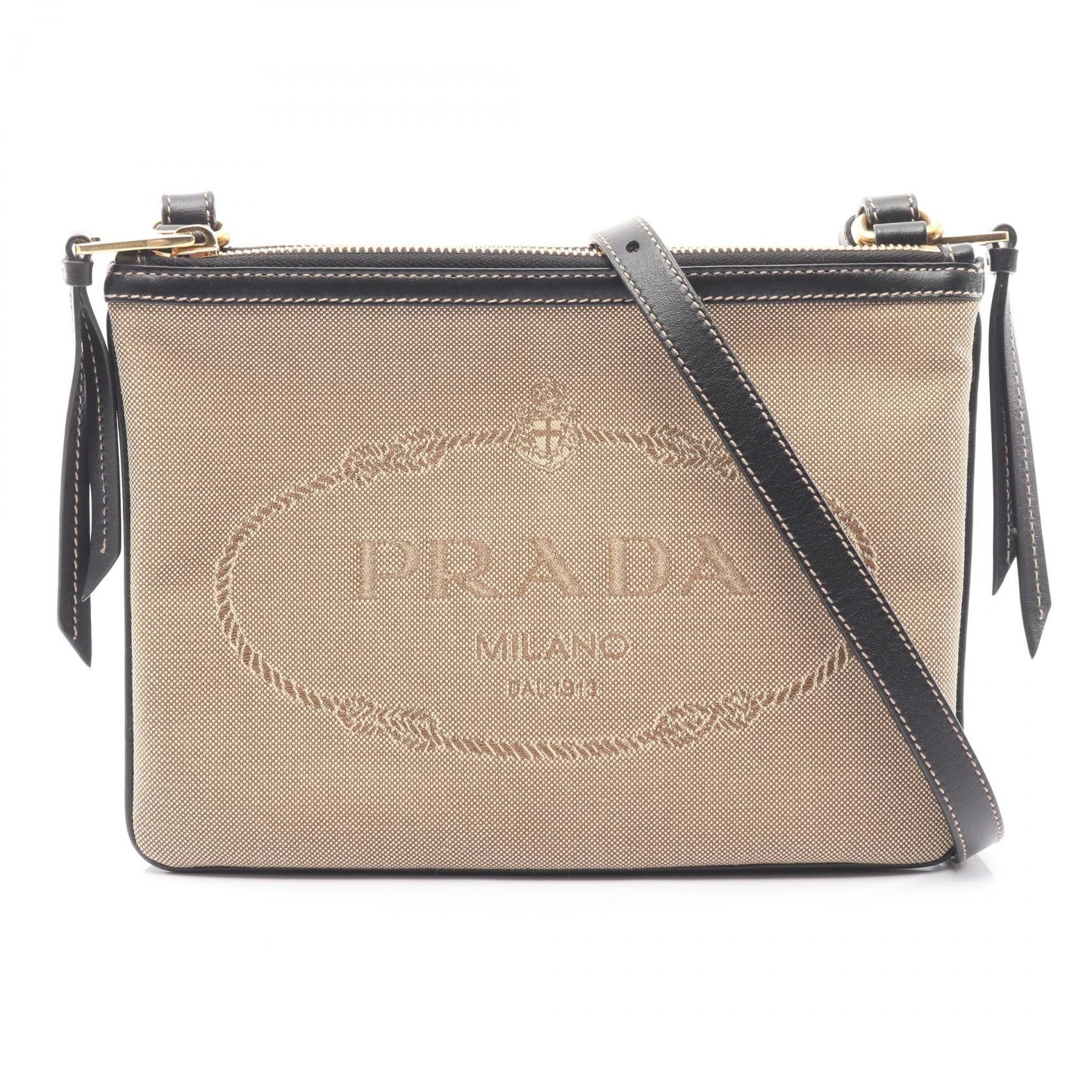 Prada Prada Prada LOGO JACQUARD Canvas Leather Shoulder Bag Textile Shoulder Bag DUTY FREE for USA Size ONE SIZE - 1 Thumbnail