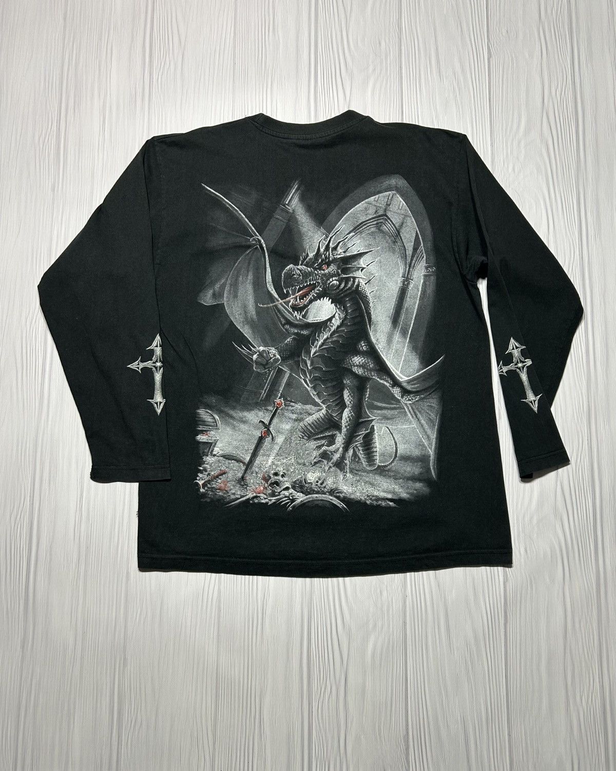 Vintage Vintage Spiral Dragon Sword Gothic 666 Longsleeve Size XL Size US XL / EU 56 / 4 - 1 Thumbnail