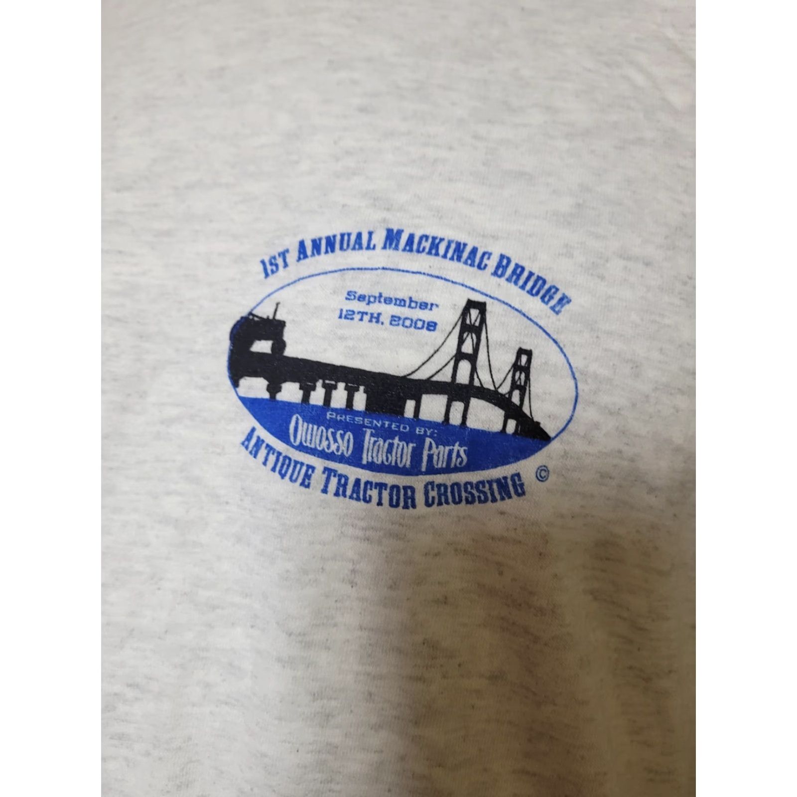 Gildan Mackinac Bridge Antique Tractor Crossing T Shirt 2XL Gray Gildan Men Front Back Graphic Tee 2008 1st Annual 90s? Size US XXL / EU 58 / 5 - 2 Thumbnail