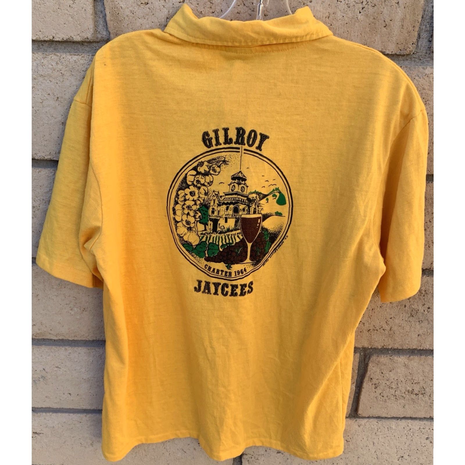 Vintage VINTAGE Swingster Polo Shirt XL Yellow Graphic Union Made UK California 83 90s Mens Shirt Size US XL / EU 56 / 4 - 3 Thumbnail