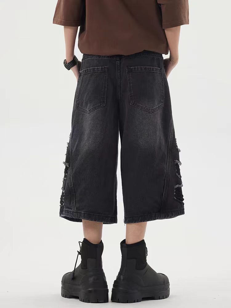 Japanese Brand × Vintage Washed and distressed baggy denim shorts Size US 33 - 5 Thumbnail
