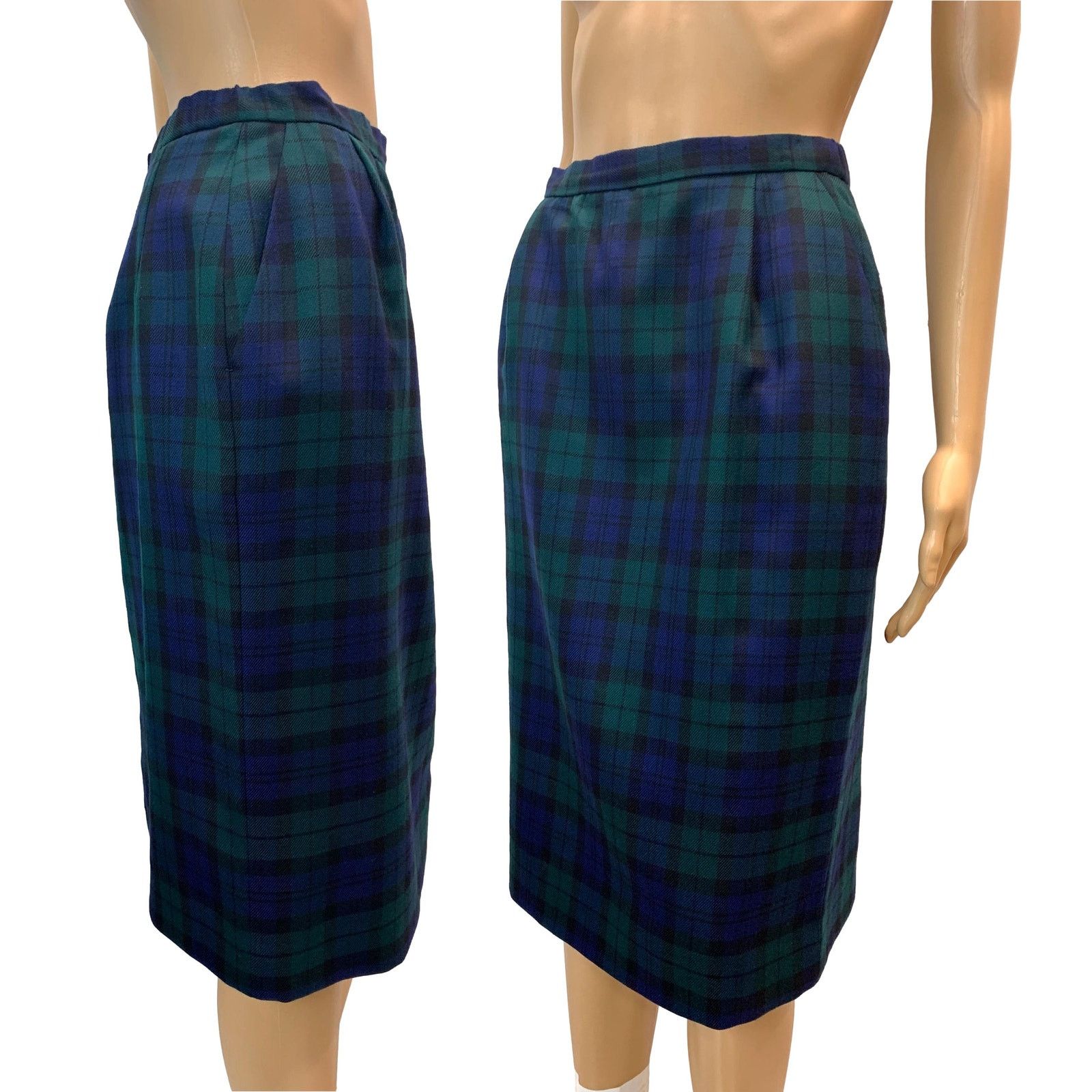 Pendleton × Vintage 80s Pendleton Blue & Green Tartan Plaid Straight Skirt 26" Size 26" / US 2 / IT 38 - 5 Thumbnail