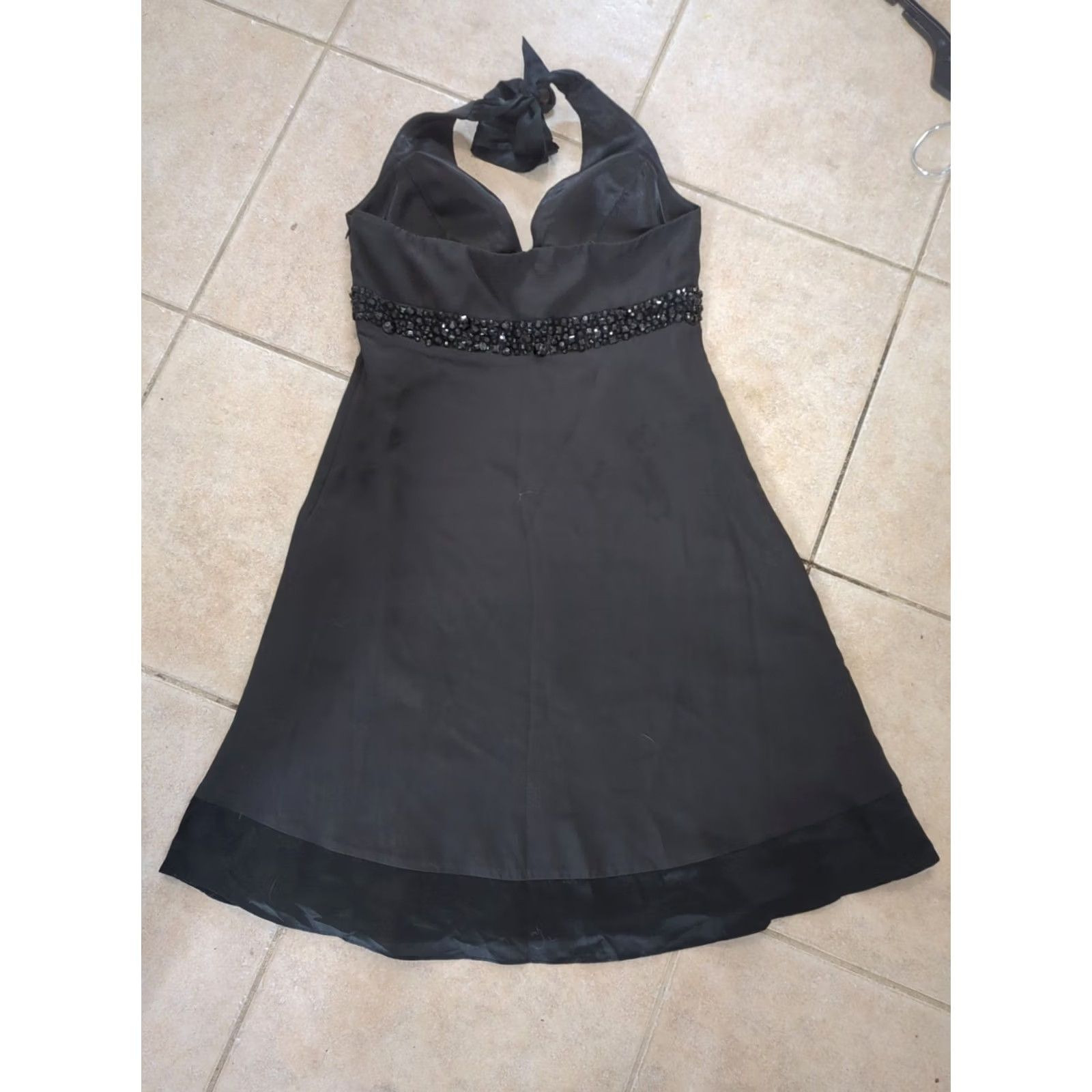 White House Black Market White House Black Market Black Beaded Halter Silk Party Cocktail Dress 6 Women Knee Length A-Line Size M / US 6-8 / IT 42-44 - 4 Thumbnail