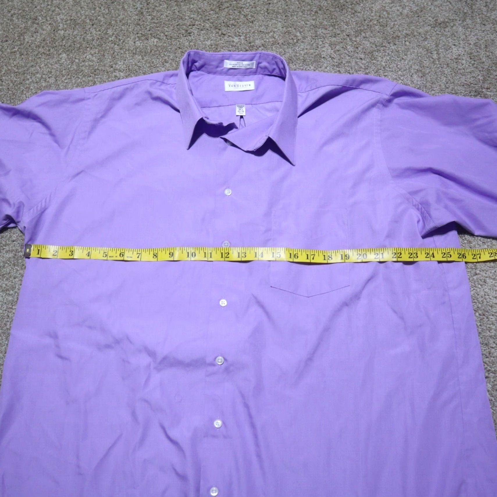 Van Heusen VINTAGE Van Heusen Shirt Mens 18.5 Purple Velvet Regular Fit Solid Point Collar 35 / 36 Size 48R - 4 Thumbnail