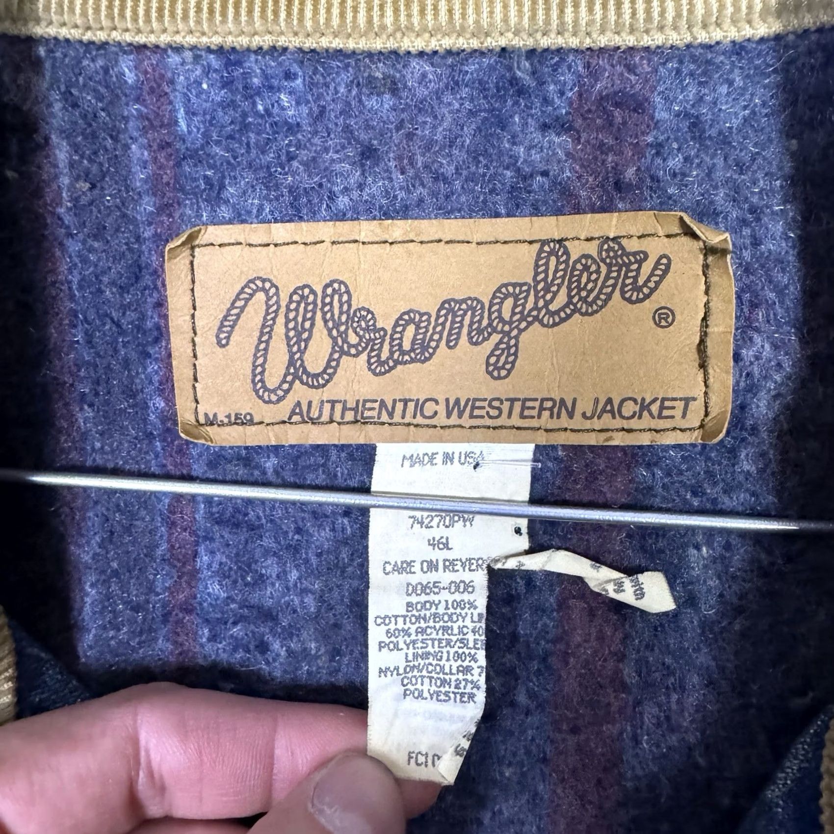 Wrangler VINTAGE Wrangler Denim Jacket Mens 46L Trucker Corduroy Blanket Lined USA Made Denim Jacket Mens 46L Blue Cowboy Western Jacket Mens Size US S / EU 44-46 / 1 - 7 Thumbnail