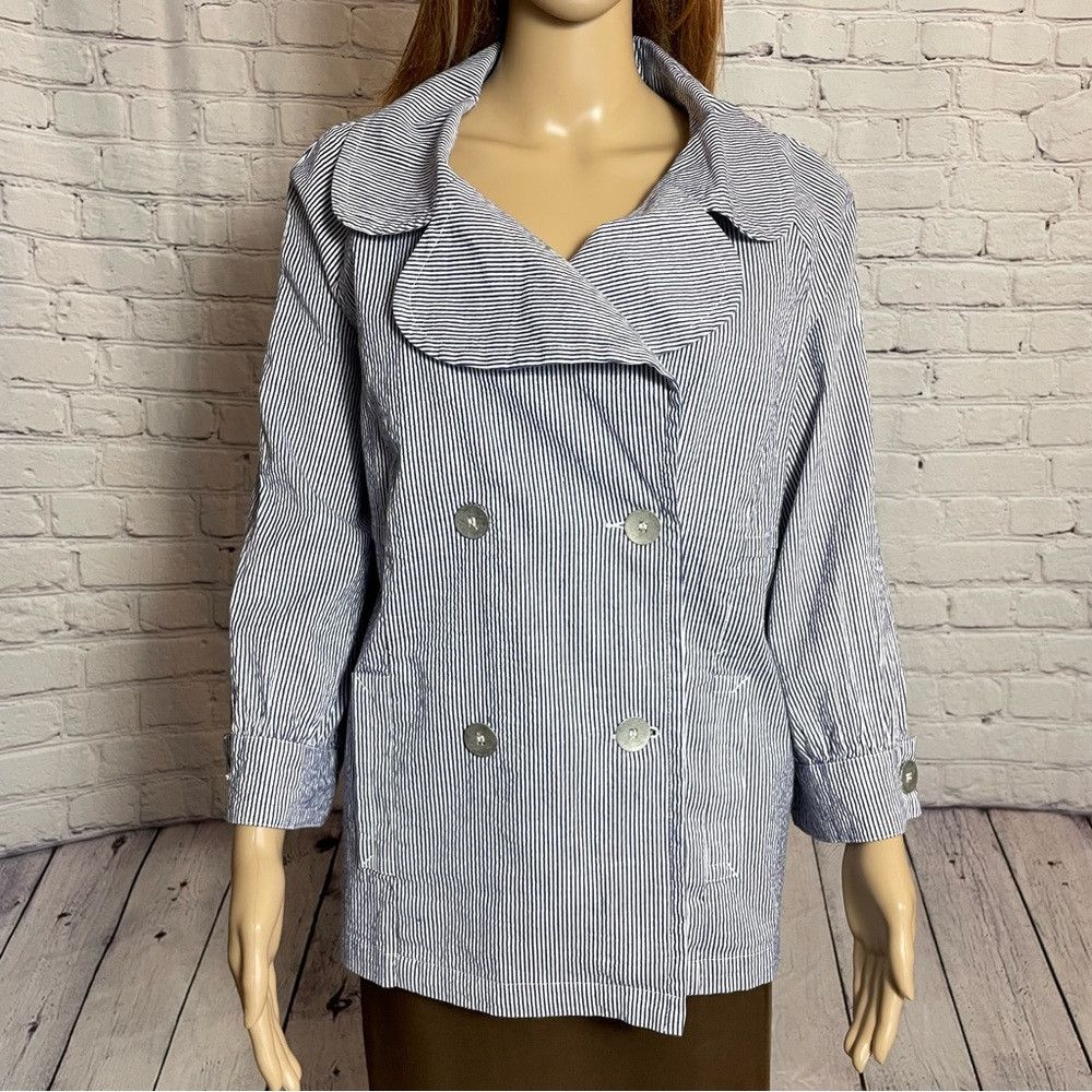 AMI AMI Cotton 3/4 Sleeve Striped Jacket Duster Size 2X Size XXL / US 16-18 / IT 52-54 - 1 Thumbnail