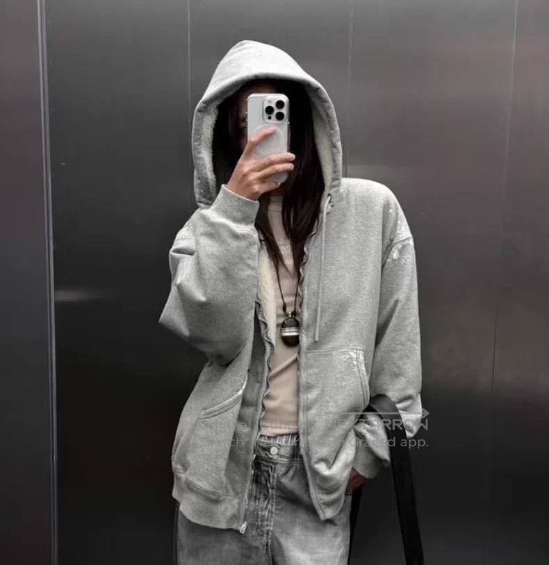 Acne Studios Acne Studios Gray Fleece Logo Letter Cotton Hooded Drawstr Size S / US 4 / IT 40 - 9 Thumbnail