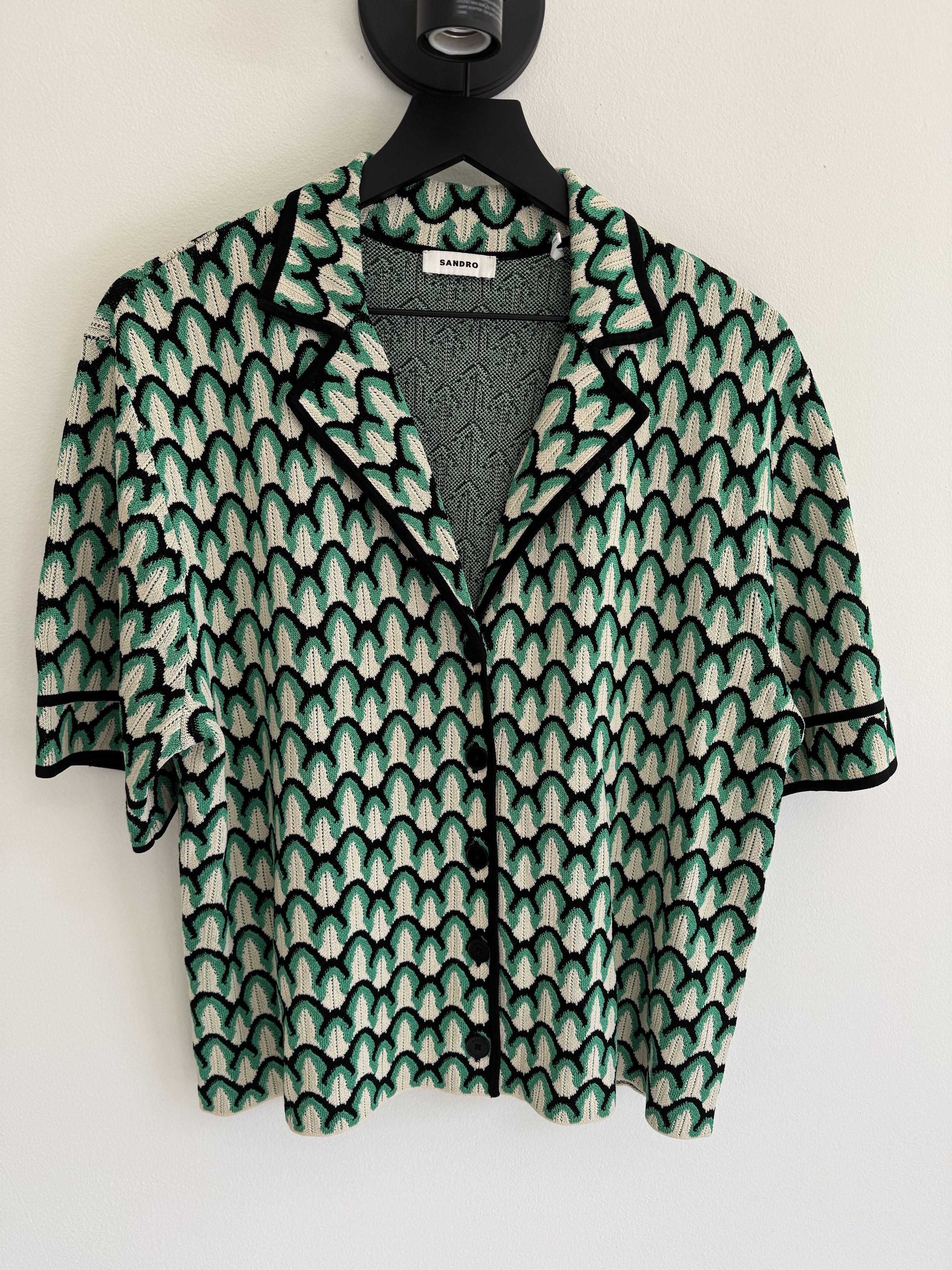 Green Sandro Geometric Knit Shirt