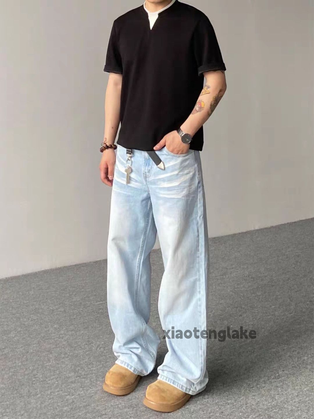 Jean custom light blue faded loose baggy hiphop y2k jeans Size US 28 / EU 44 - 2 Thumbnail