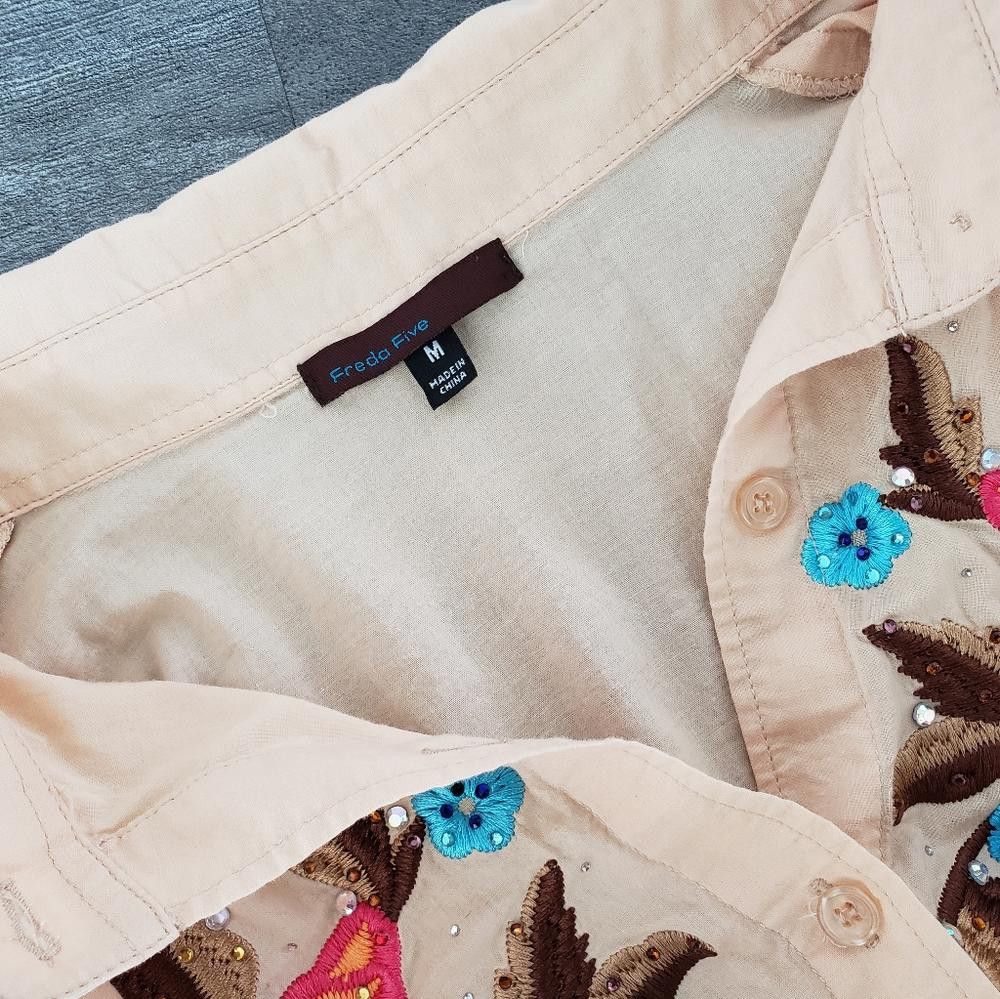 Designer Beige Detailed FF Horse Show Button Down Size M / US 6-8 / IT 42-44 - 4 Thumbnail
