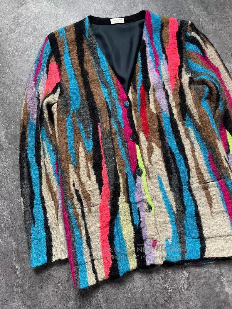 Saint Laurent Paris Saint Laurent Paris Rainbow Color Block Mohair Open Cardig Size US XS / EU 42 / 0 - 2 Thumbnail