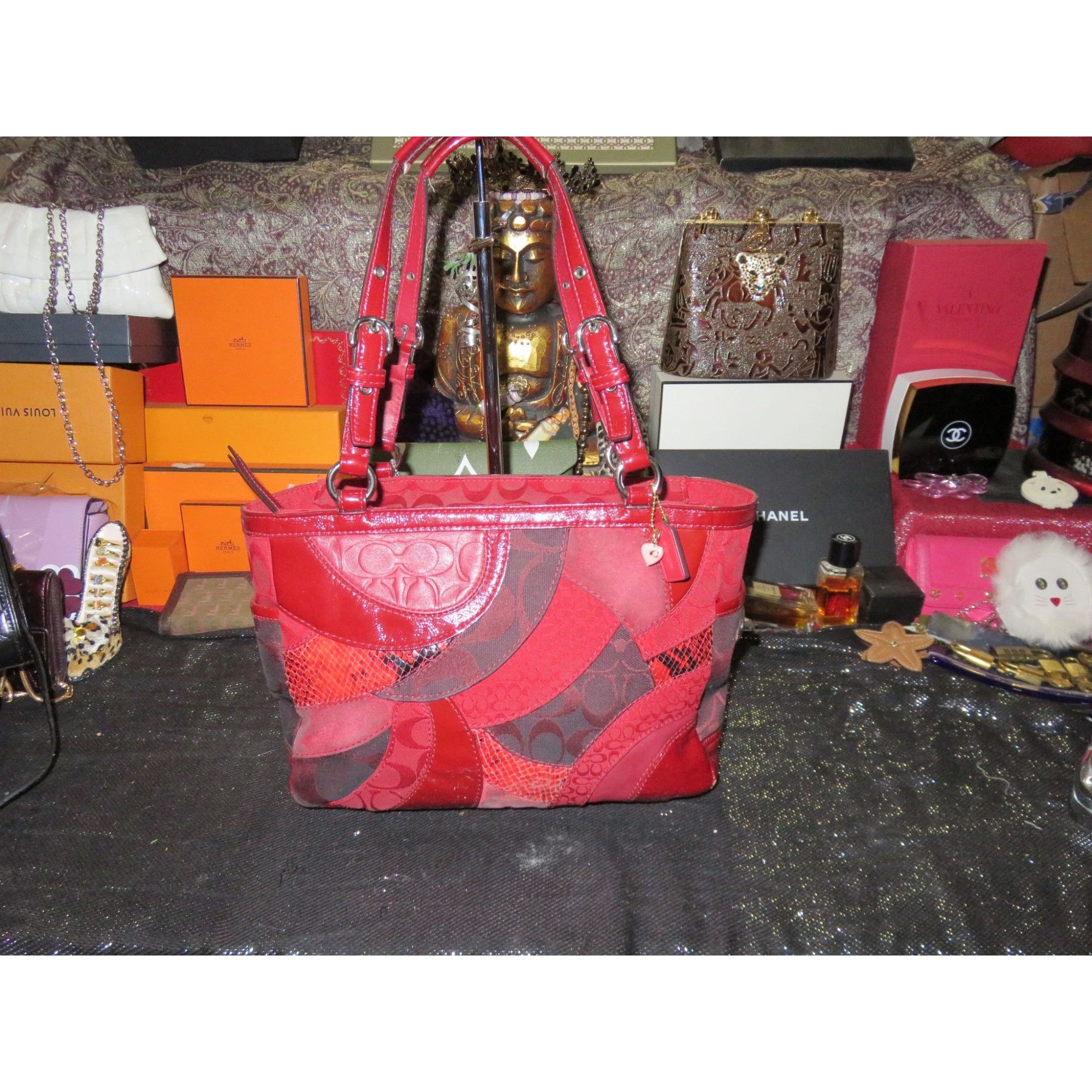 image of Coach Signature Gallery Mosaic Patchwork Leather Tote In Red in Red/Bordeaux, Women's