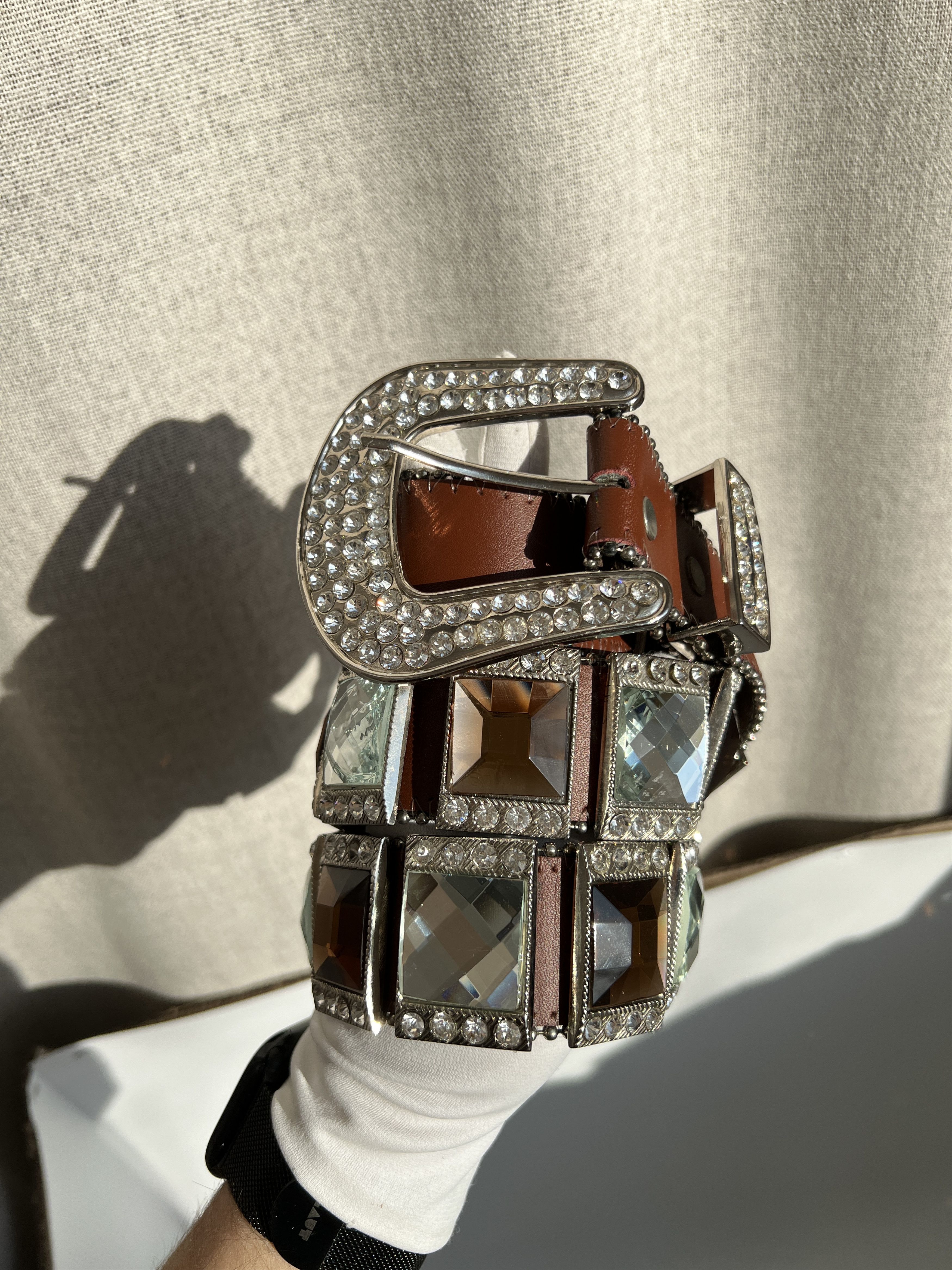 Vintage Y2K Heavy Rhinestones Crystals Leather Belt BB Simon Style Size ONE SIZE - 3 Thumbnail