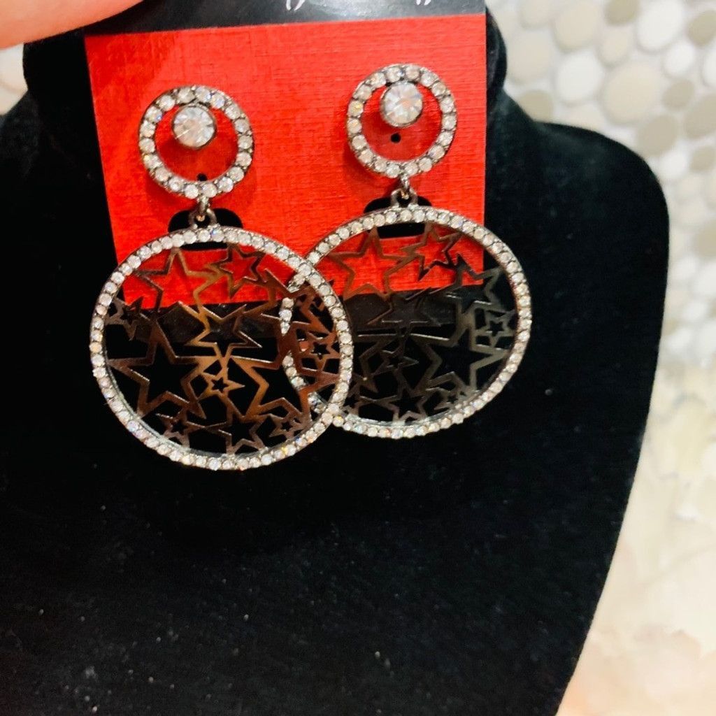 Other Black Silver with CZ BN Earrings Size ONE SIZE - 2 Thumbnail