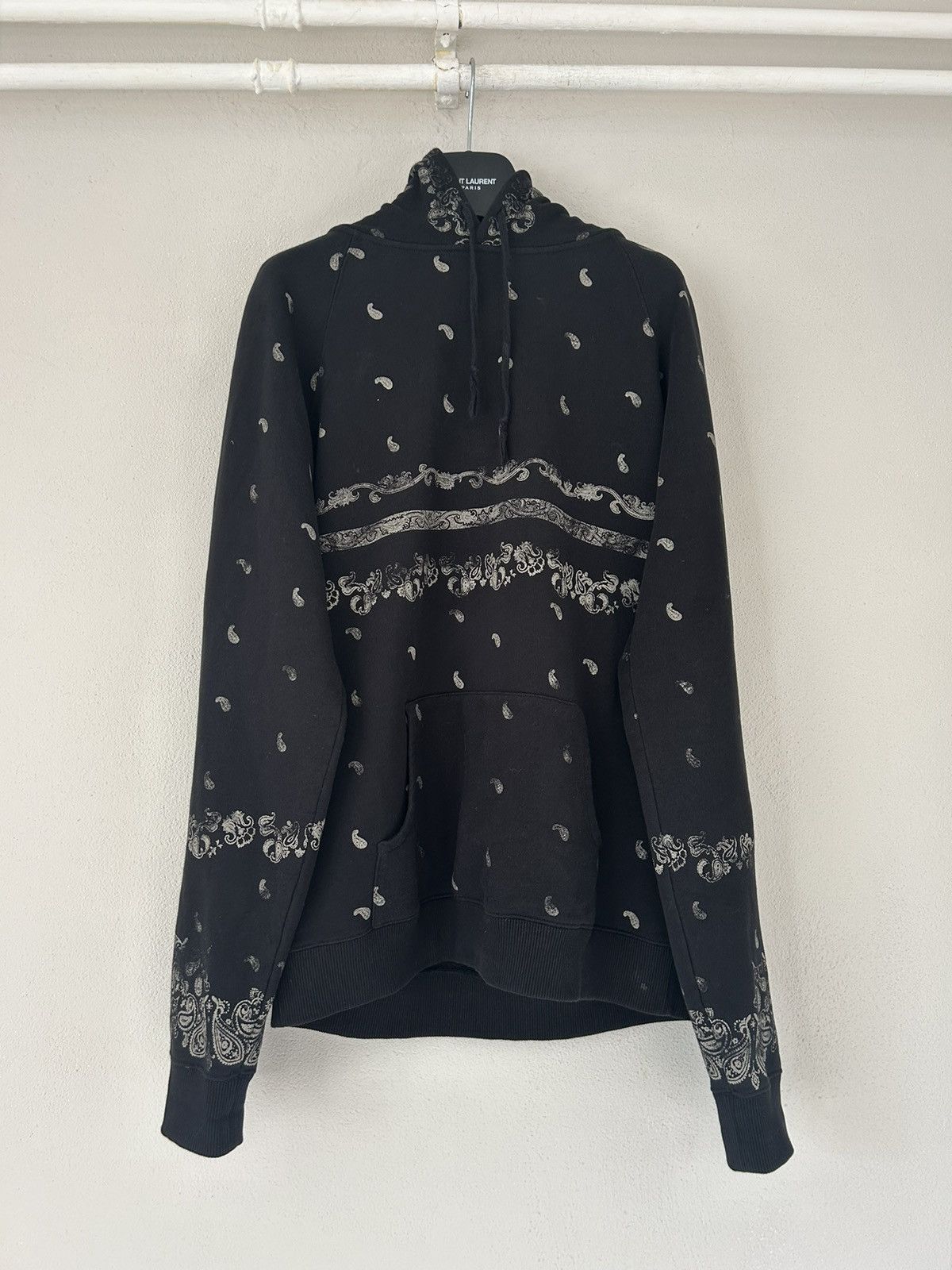 image of Saint Laurent Paris Paisley Bandana Hoodie in Black, Men's (Size Medium)