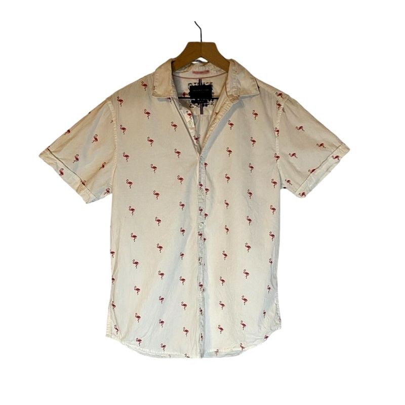 Other Denim & Flower White Flamingo Print Short Sleeve Button Up Size US M / EU 48-50 / 2 - 1 Thumbnail