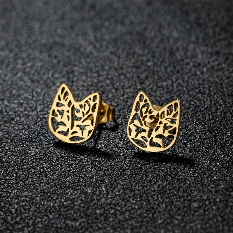 Jewelry Cat Head Mini Stud Earrings Charm Earring Gift Size ONE SIZE - 1 Preview