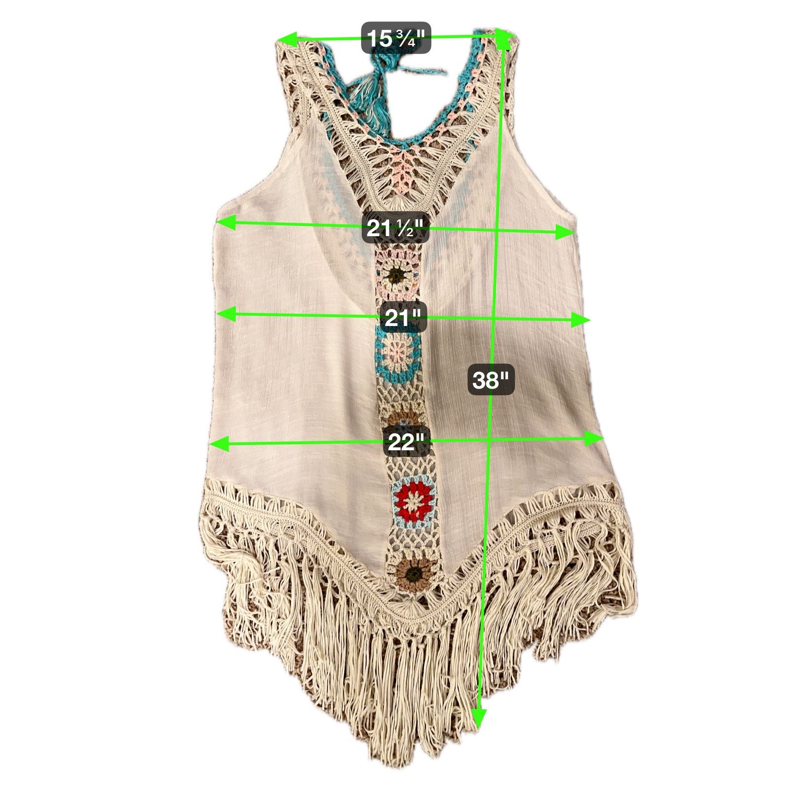 Other Negs Women’s Crochet Fringe Tunic Cover Up Cream Medium Larg Size ONE SIZE - 12 Thumbnail