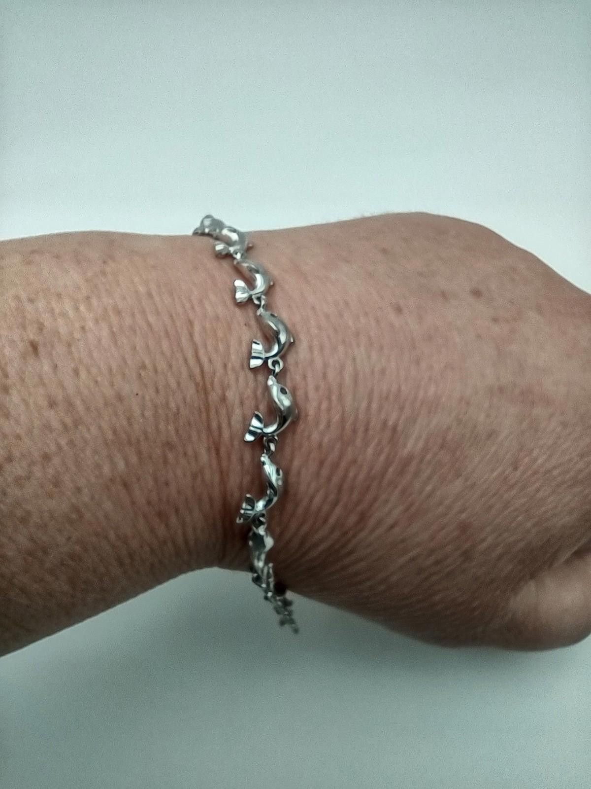 The Unbranded Brand Sterling Silver 925 Dolphin Link Bracelet 7in Size ONE SIZE - 1 Thumbnail