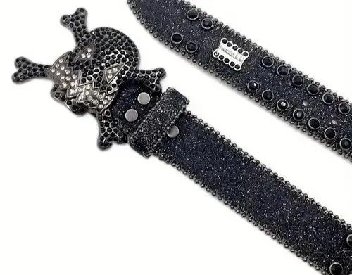 Leather Y2K Rhinestones Skull PU Leather Belt Size ONE SIZE - 3 Thumbnail