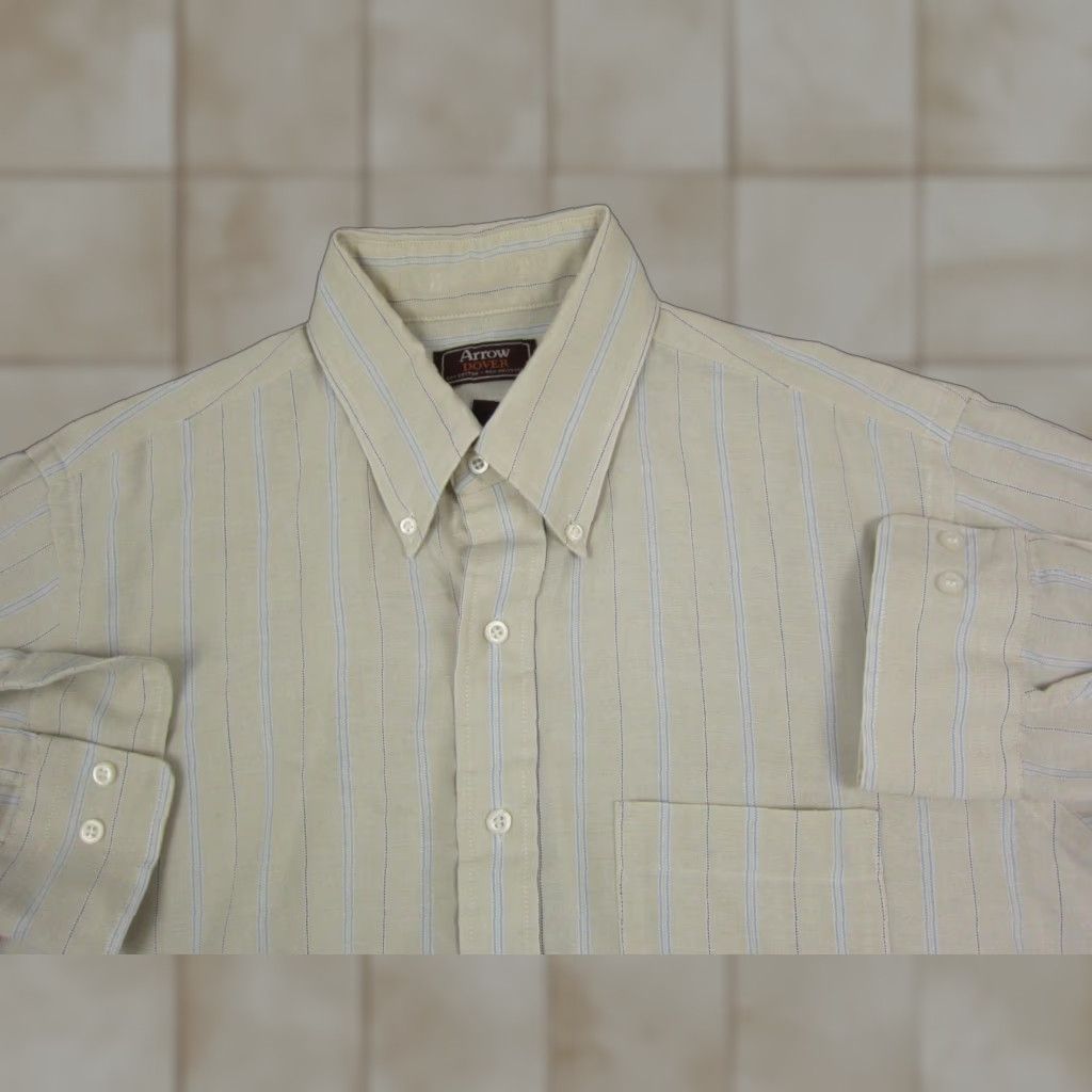 Arrow Vintage Arrow Shirt Adult 16.5 Beige Striped Mens 90s Oxford Casual Button-Up Size US XL / EU 56 / 4 - 1 Thumbnail