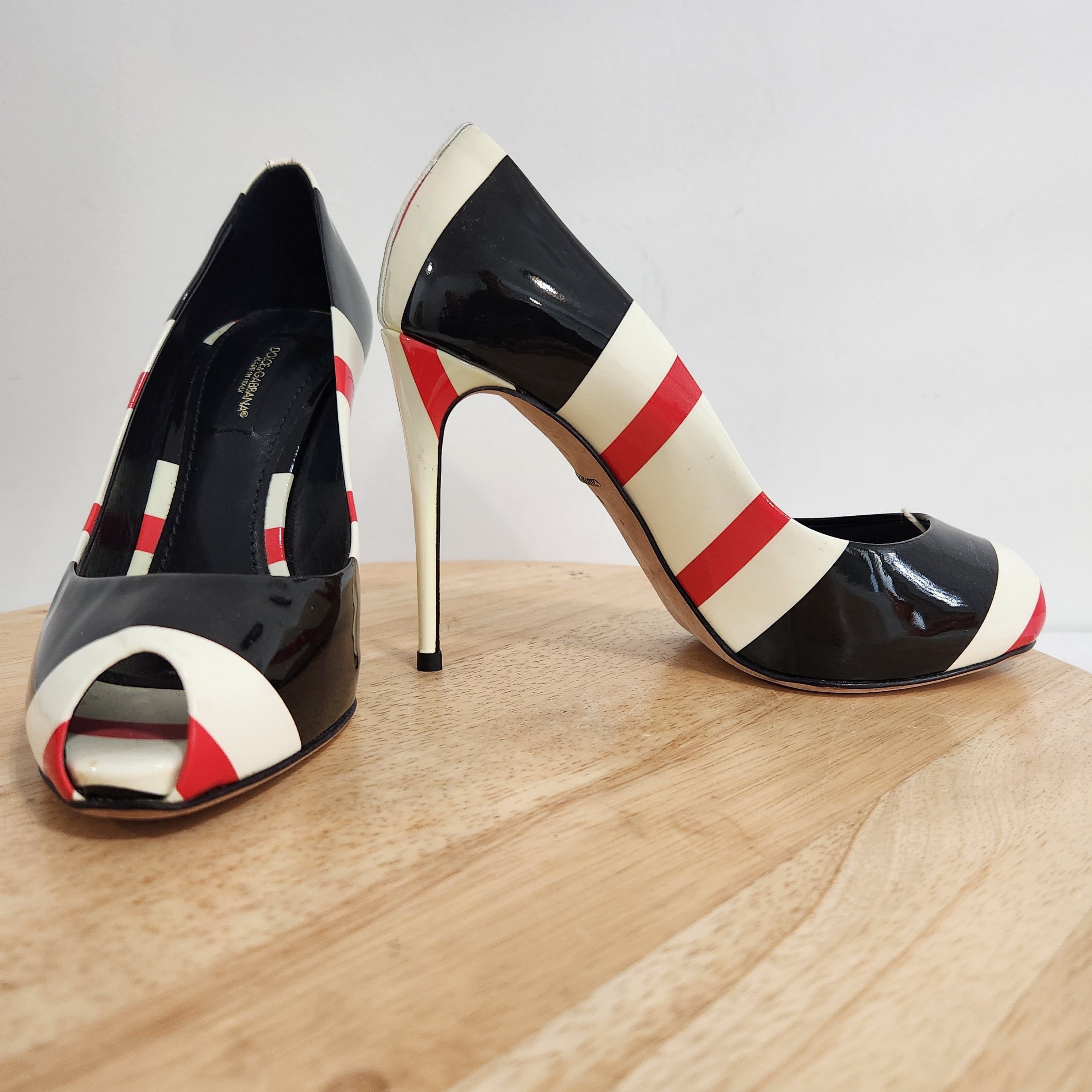 Dolce & Gabbana Striped peep toe heels Size US 5 / IT 35 - 8 Thumbnail