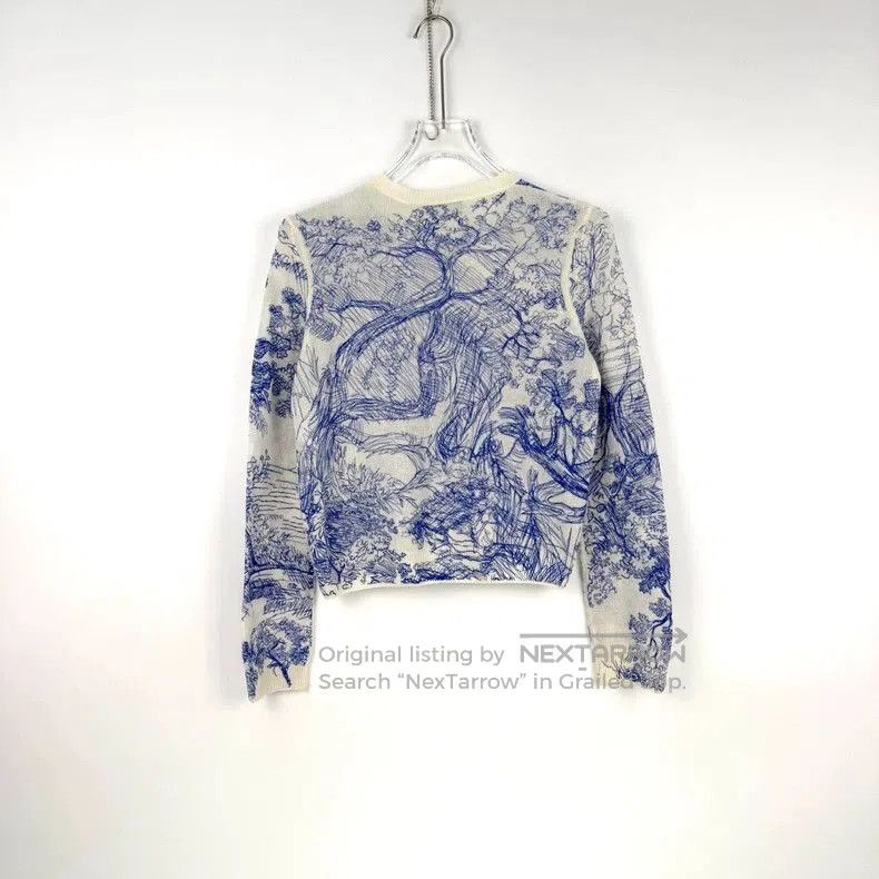 Dior Dior Blue White Embroidered Cashmere Sweater. Size US S / EU 44-46 / 1 - 4 Thumbnail