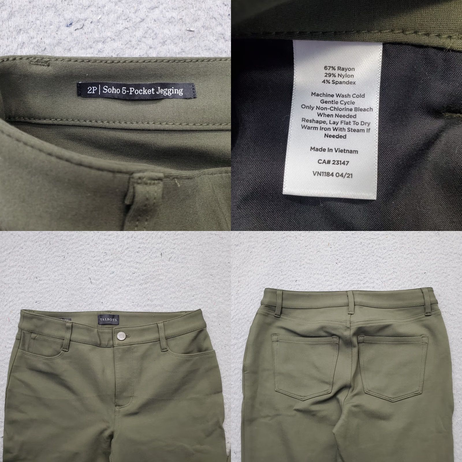 Talbots Talbots Womens 2P Petite Green Soho 5 Pocket Jegging Pants Slim Fit Size 26" / US 2 / IT 38 - 8 Thumbnail