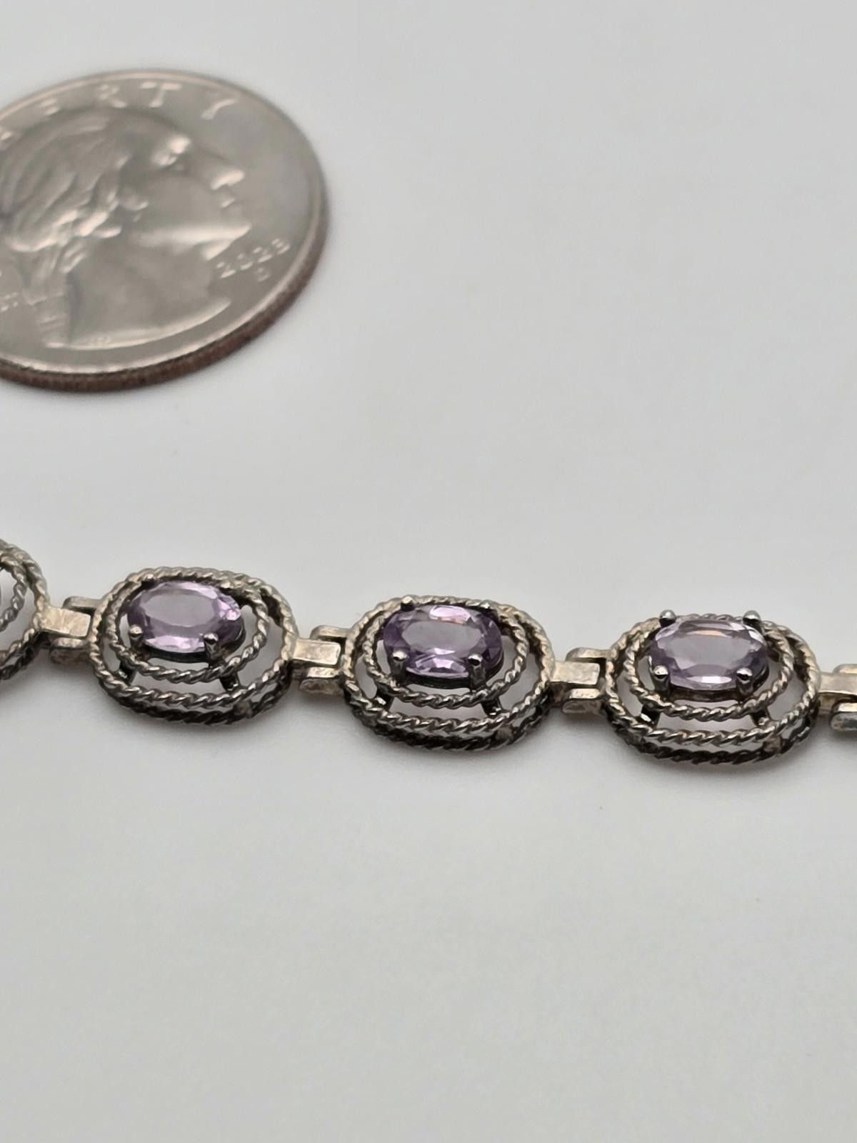 Other Sterling Silver Amethyst Bracelet – Revival Style Oval Links Size ONE SIZE - 3 Thumbnail