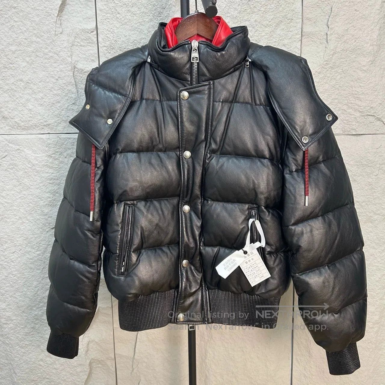 Alexander McQueen black leather down jacket with red accents. Size US L / EU 52-54 / 3 - 1 Thumbnail