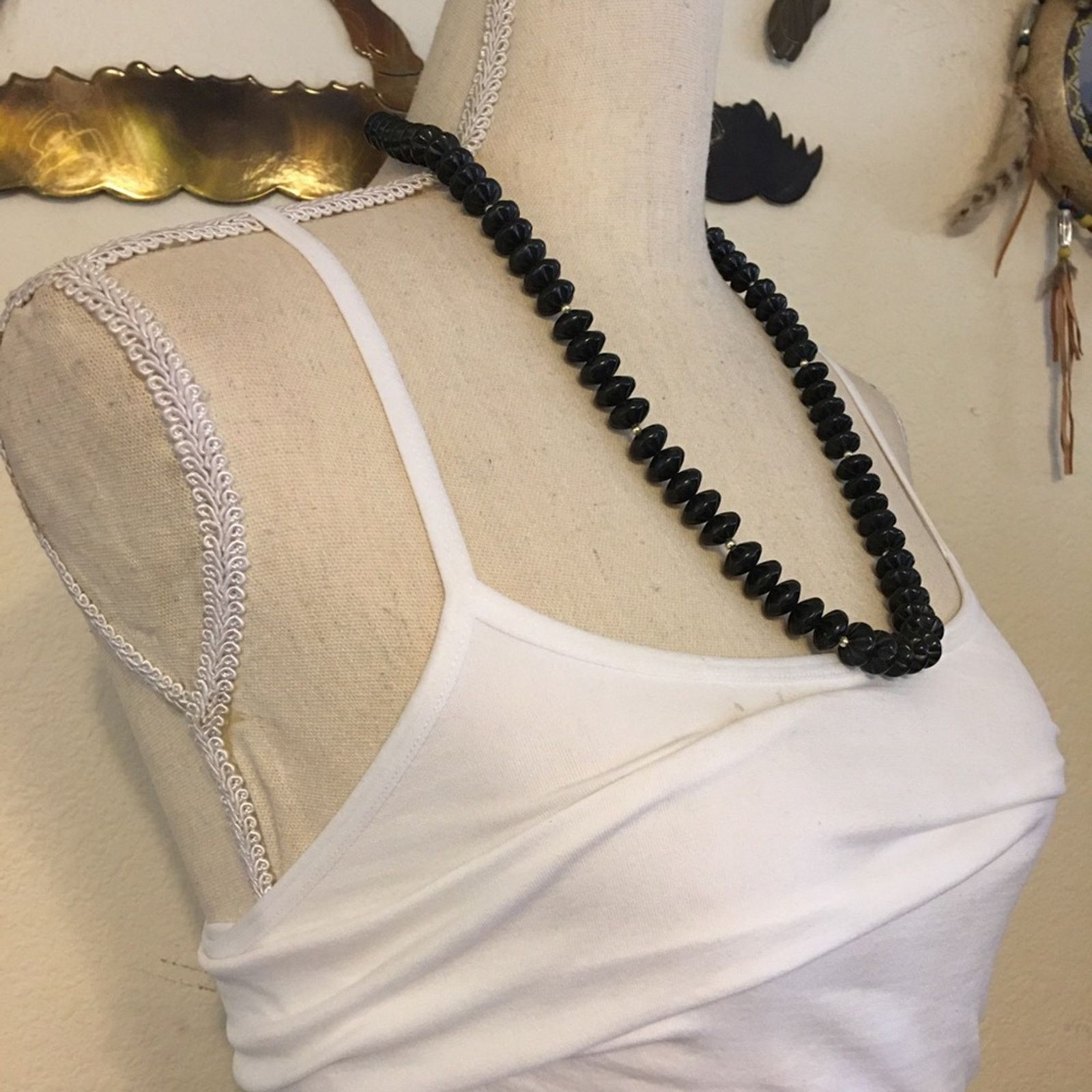Vintage Vintage black textured disc bead necklace Size ONE SIZE - 2 Thumbnail