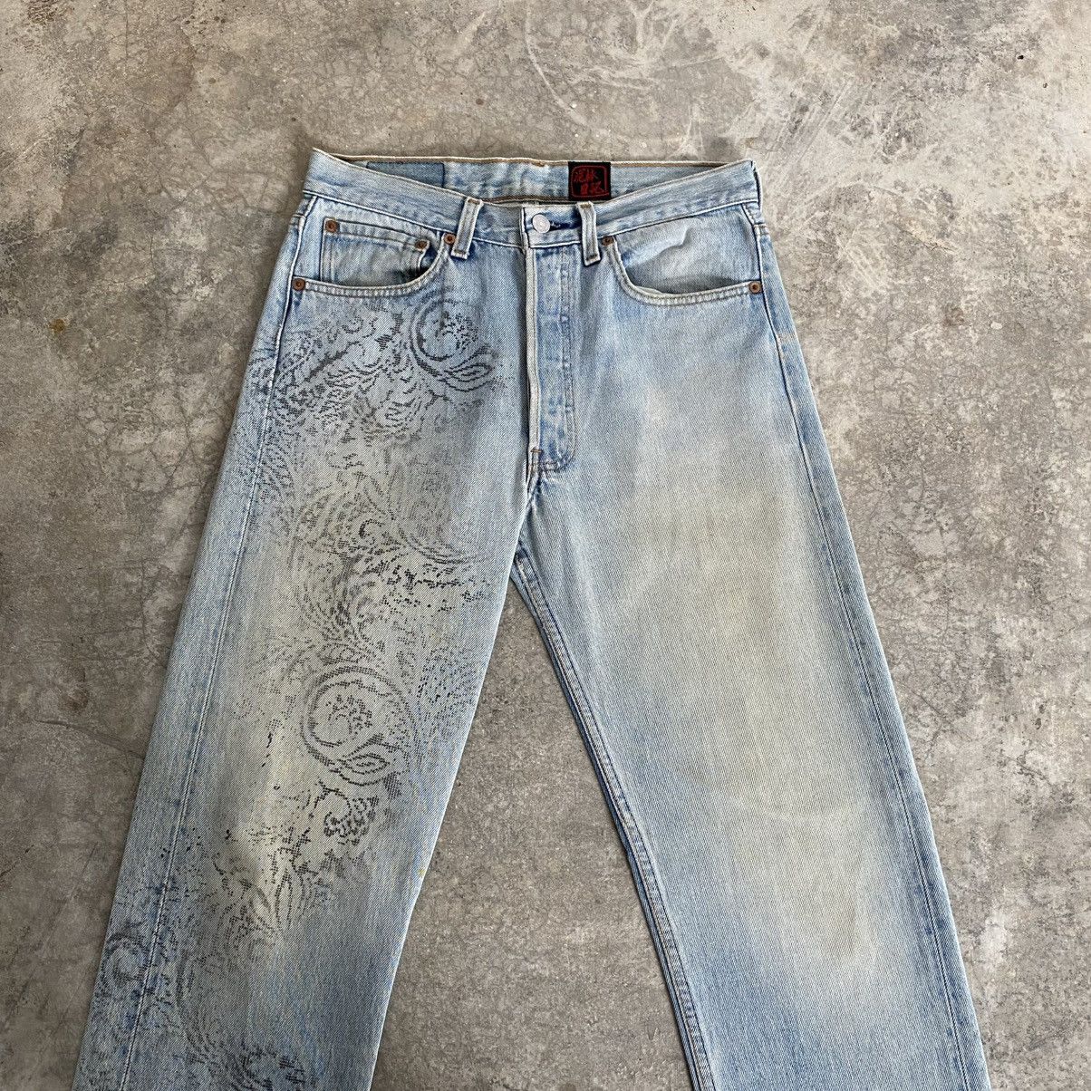 Levi's Vintage 90’s Levis 501 x Dorobo Nikki Printed Blue Jeans Size US 30 / EU 46 - 3 Thumbnail