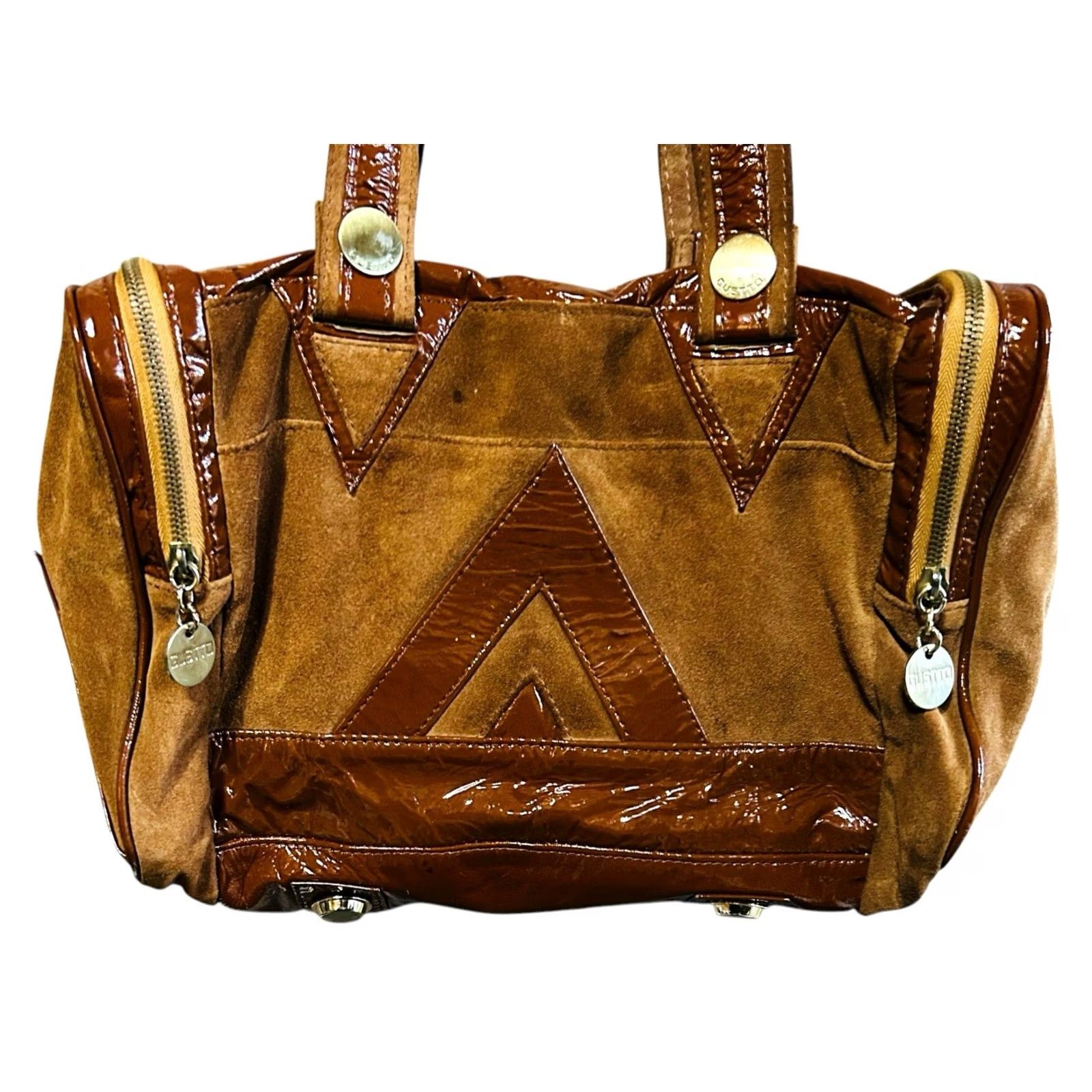 Vintage VINTAGE Gustto Y2K Brown Suede & Vinyl Purse Women’s Shoulder Hand Bag Stained Size ONE SIZE - 2 Thumbnail