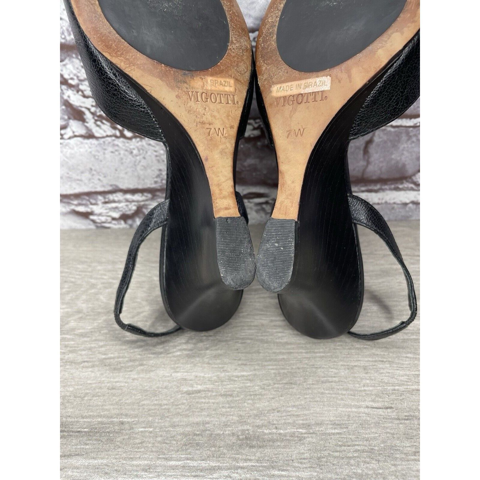 Other Vigotti Black Leather Open Toe Slingback High Wedge Sandals Size US 7 / IT 37 - 12 Thumbnail