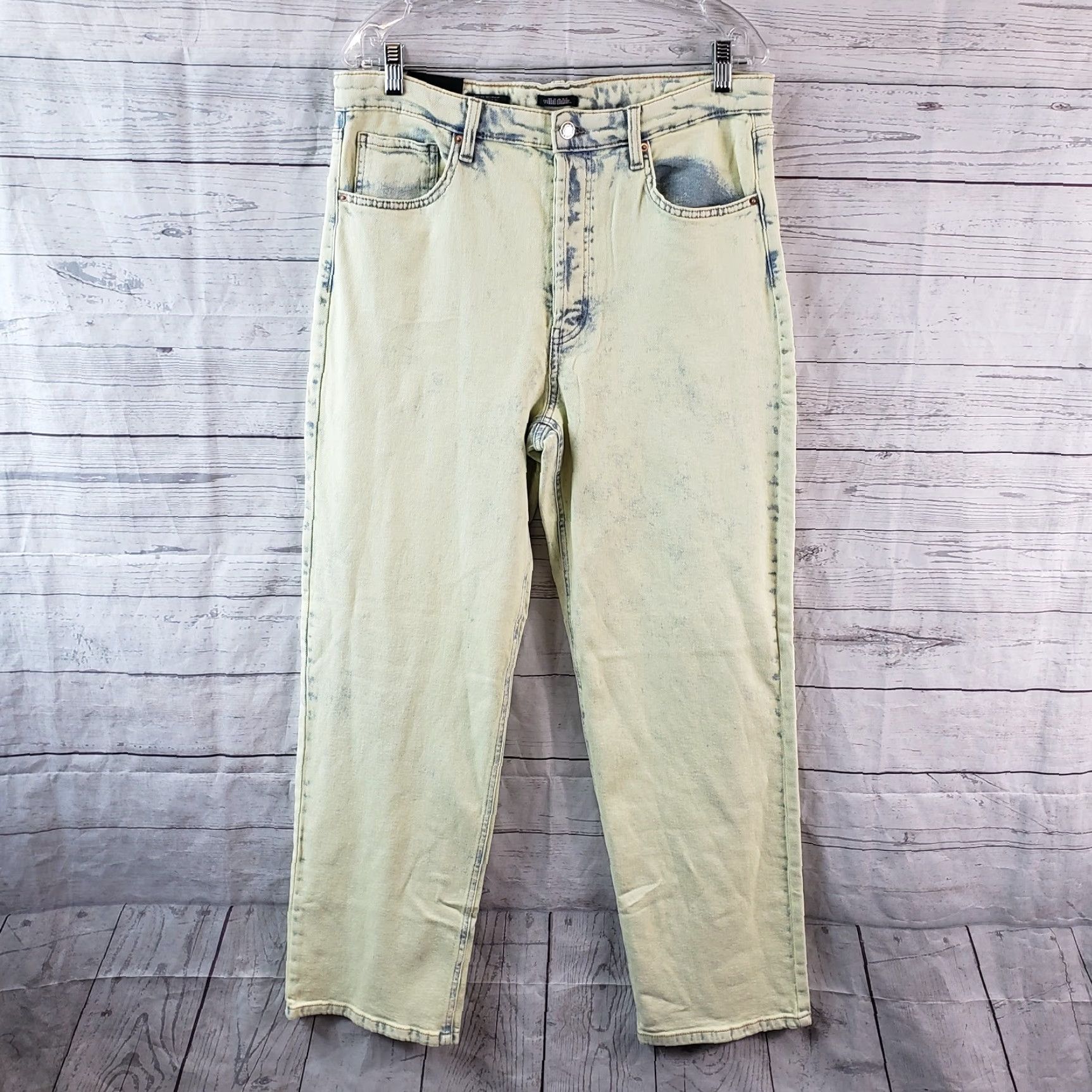 Vintage VINTAGE Wild Fable Womens Highest Rise 90s Straight Jeans Sz 14 Acid Over-Dye Lime Green Size 36" / US 14 / IT 50 - 2 Thumbnail