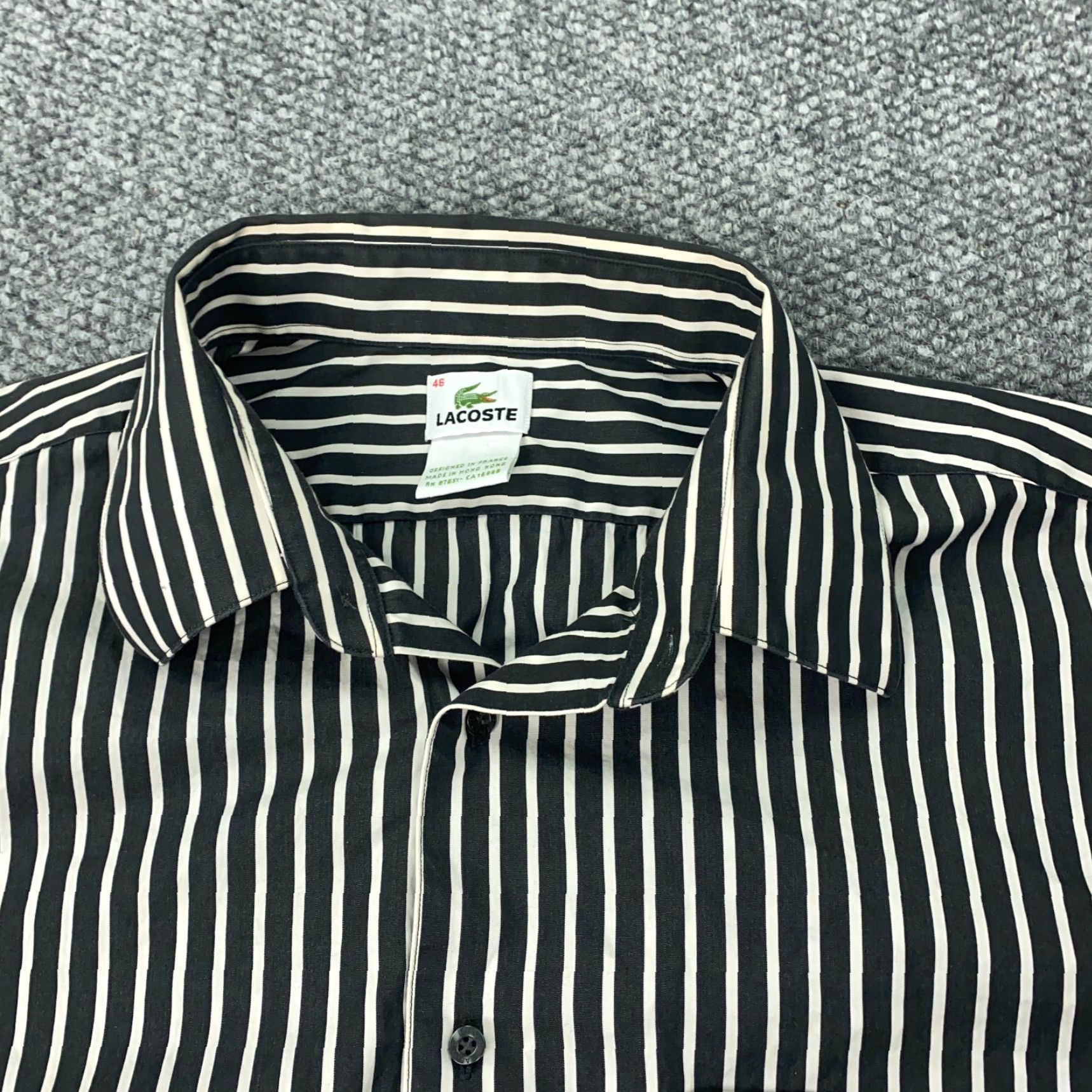 Lacoste Lacoste Mens Shirt 46 Dark Gray Striped Long Sleeve Pocket Button-Up Collared Shirt Adult Mens Size US XXL / EU 58 / 5 - 6 Thumbnail