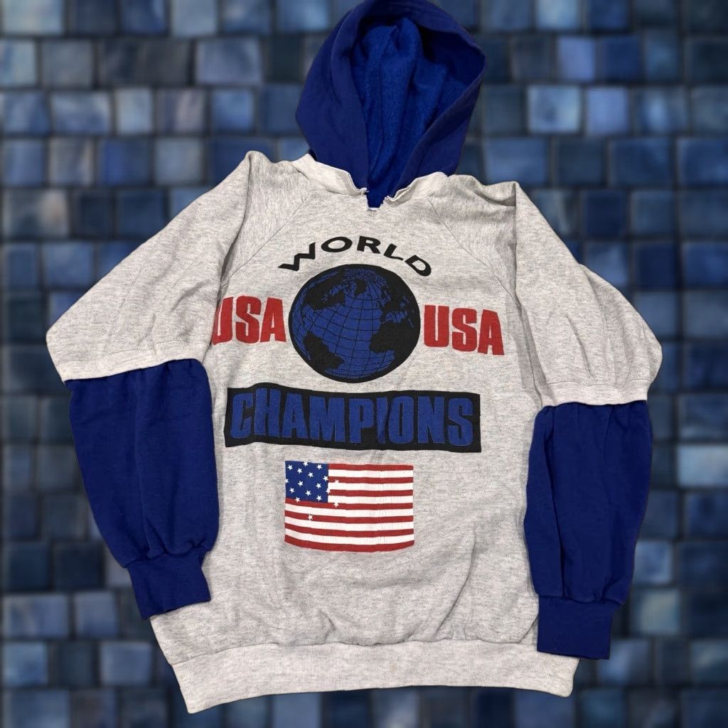 Champion VINTAGE Hoodie USA Champions Layered Mens M Gray 80s USA Made Size US M / EU 48-50 / 2 - 1 Thumbnail