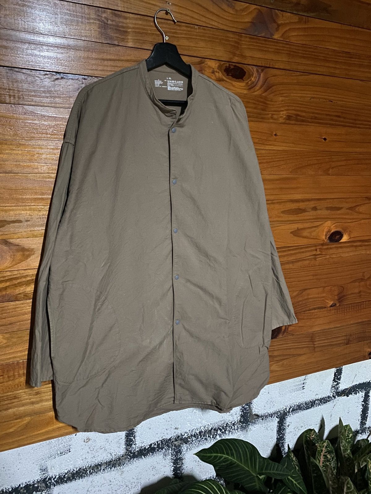 Muji Muji Brown Cotton Oversized Stand Collar Shirt – Minimalist Size US XL / EU 56 / 4 - 4 Thumbnail