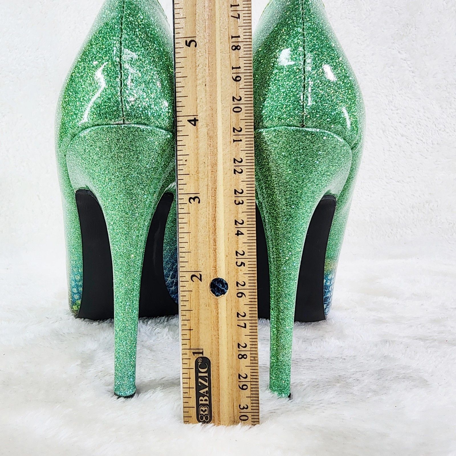 Other Fabio Green Glitter Ombre Patent 4" High Heel Shoes Pointy Size US 7 / IT 37 - 6 Thumbnail