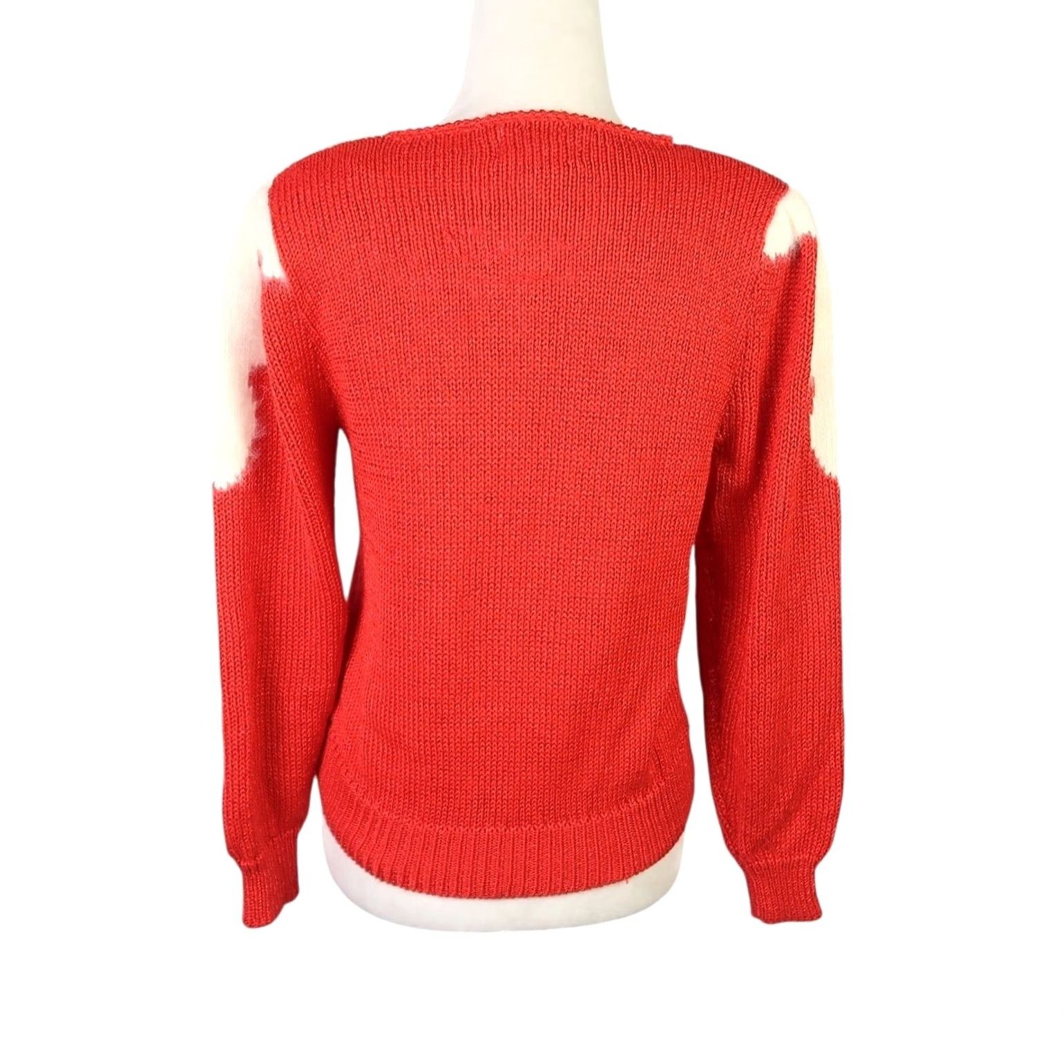 Vintage VINTAGE 80s Red Cream Angora Knit Sweater S Women Pullover Long Sleeve Squiggle Size S / US 4 / IT 40 - 4 Thumbnail