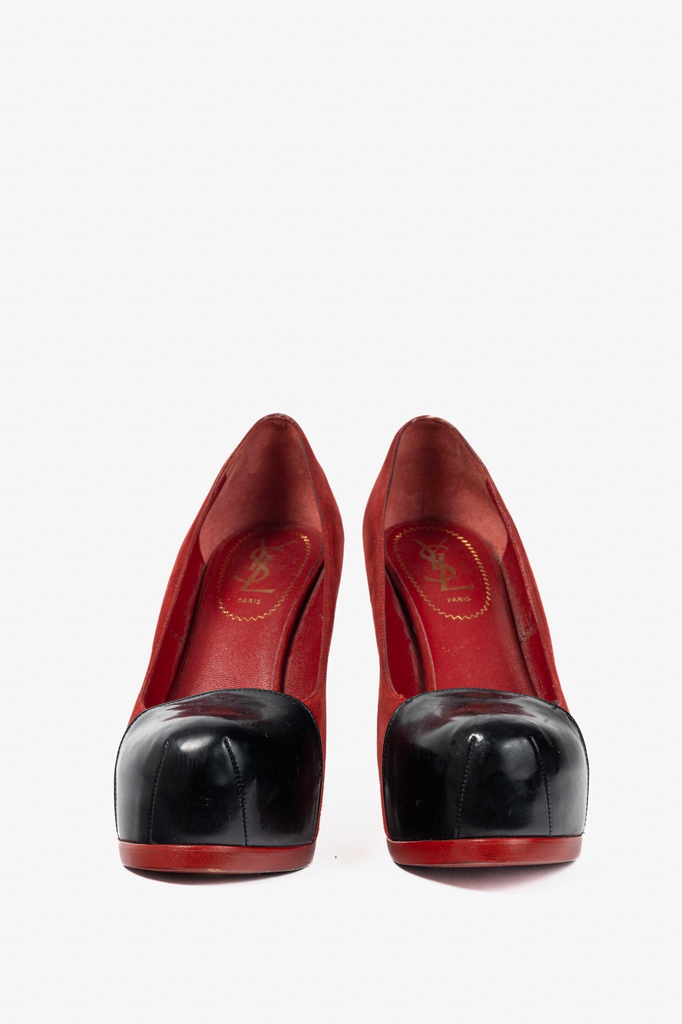 Yves Saint Laurent Yves Saint Laurent Tribtoo 80 Platform Suede & Cap-Toe Pumps Size US 7 / IT 37 - 2 Thumbnail