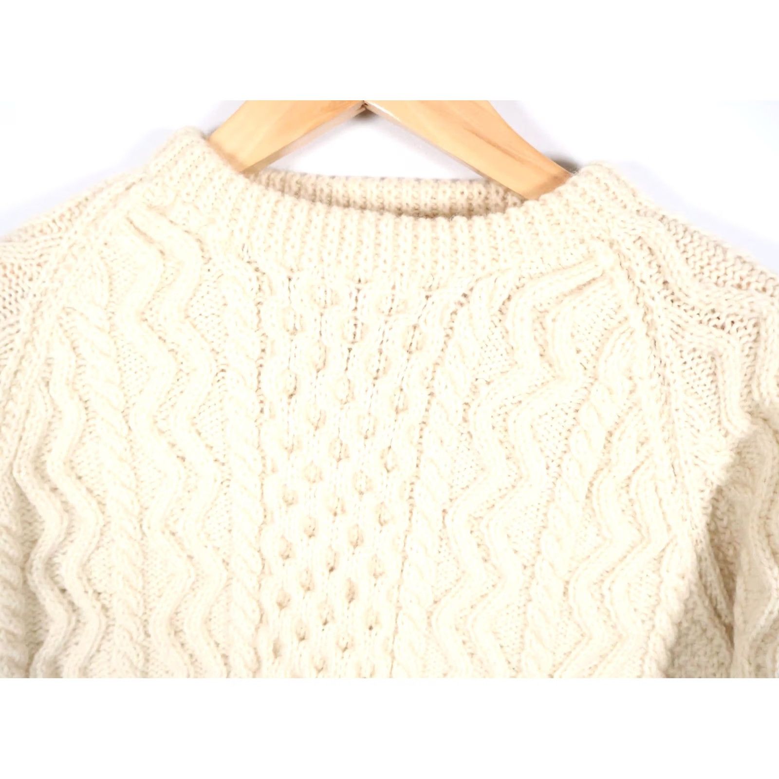 Vintage VINTAGE Wool Cable Knit Sweater Mens Small / Medium Ivory Cream Fisherman Crewneck VTG Size US S / EU 44-46 / 1 - 3 Thumbnail