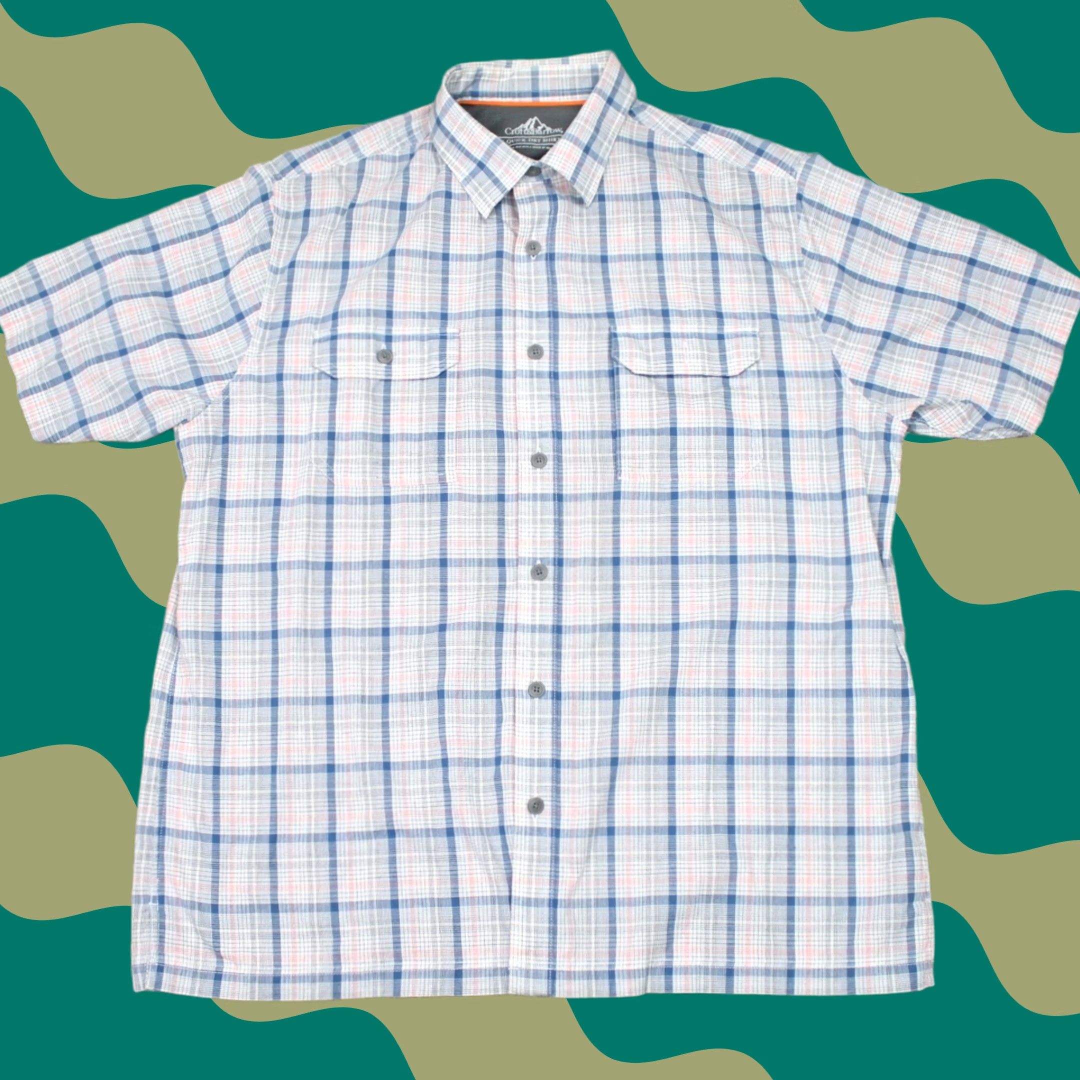 Croft & Barrow Croft & Barrow Shirt Mens Large Blue/Pink/White Quick-Dry Cotton Stretch S/S Plaid Button-Up Casual/Workwear Size US L / EU 52-54 / 3 - 1 Thumbnail
